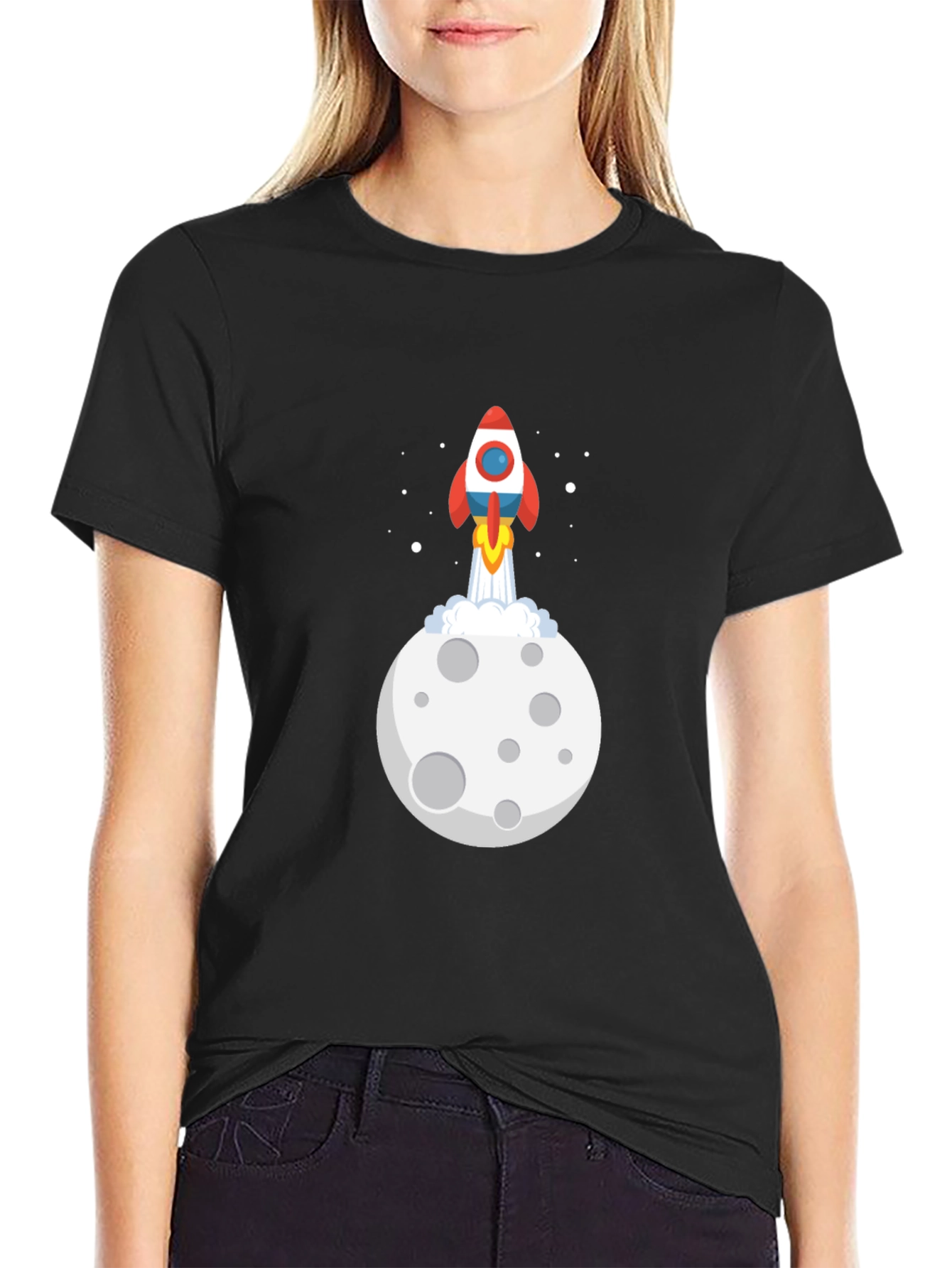 Black Rocket Moon Graphic Black T-Shirt view 2