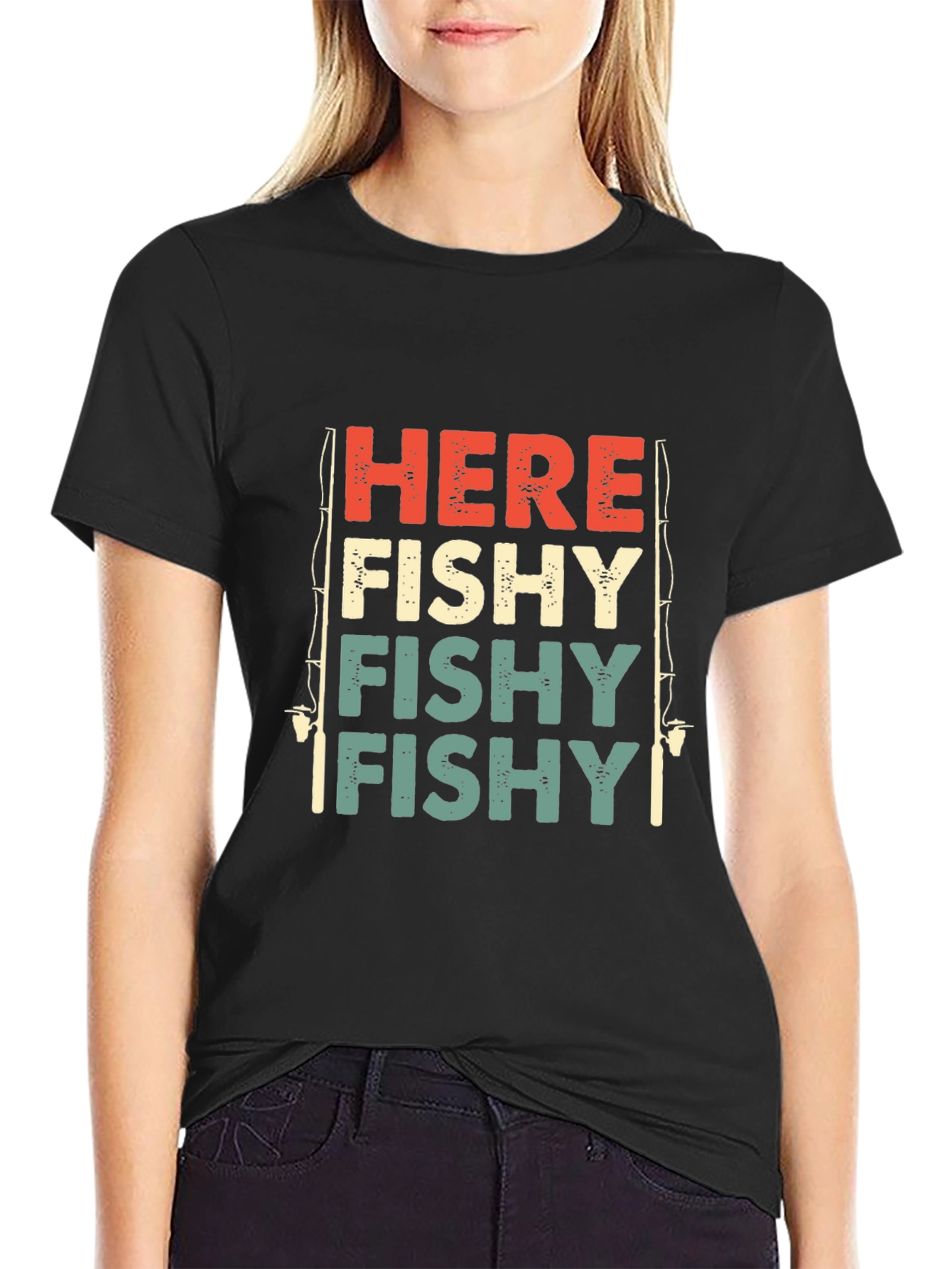Black Here Fishy Fishy Graphic T-Shirt view 2