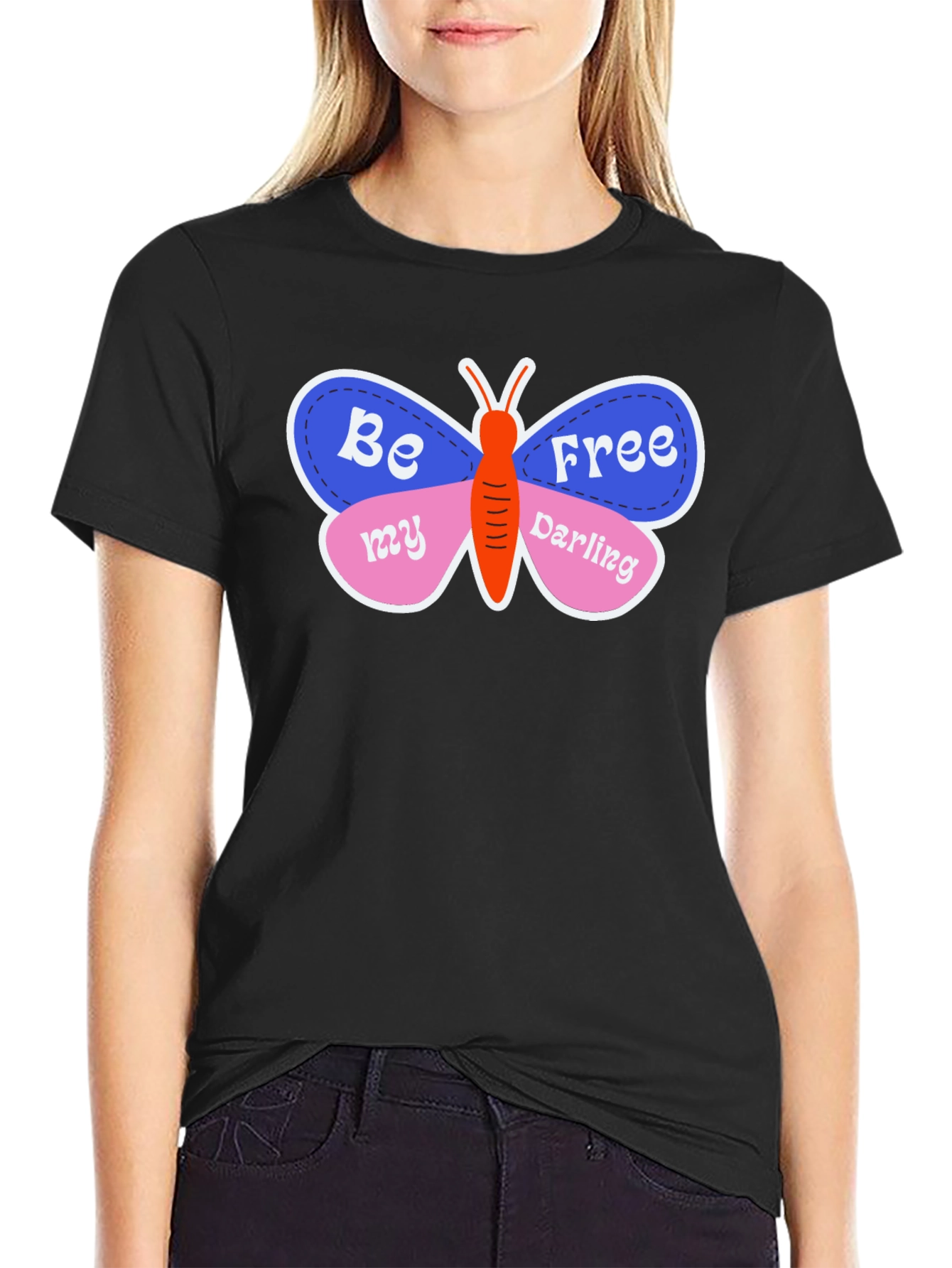 Black Be Free Butterfly Graphic T-Shirt - Stylish & Unique! view 2