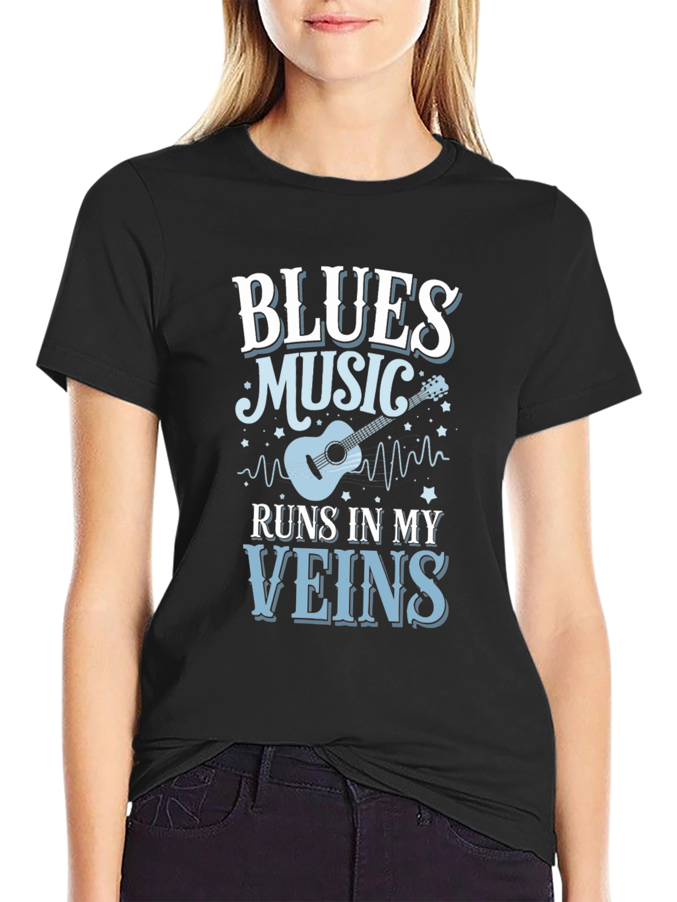 Black Blues Music Runs In My Veins T-Shirt view 2