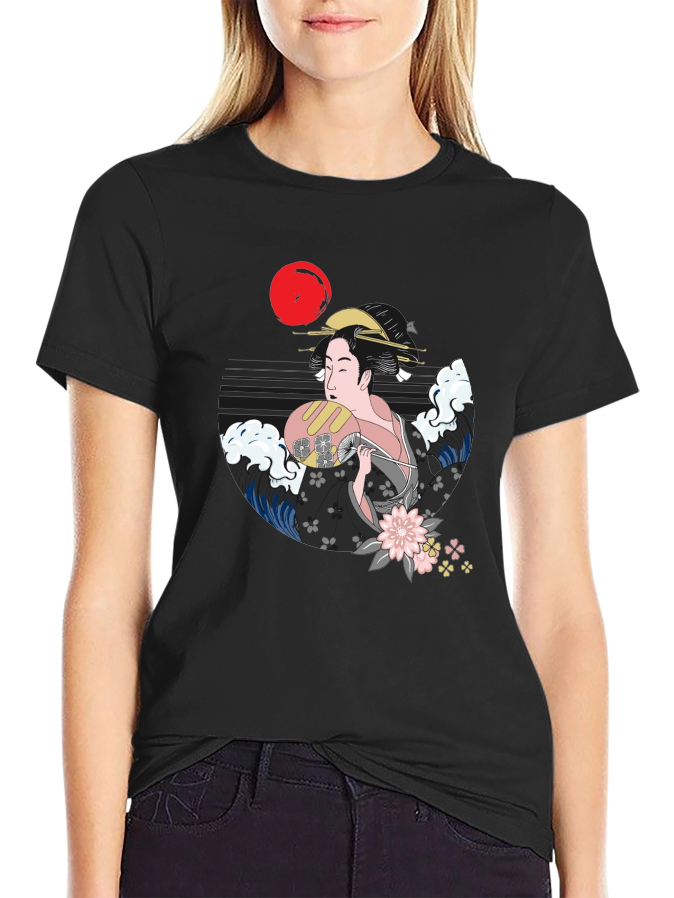 Black Geisha Graphic Black T-Shirt view 2