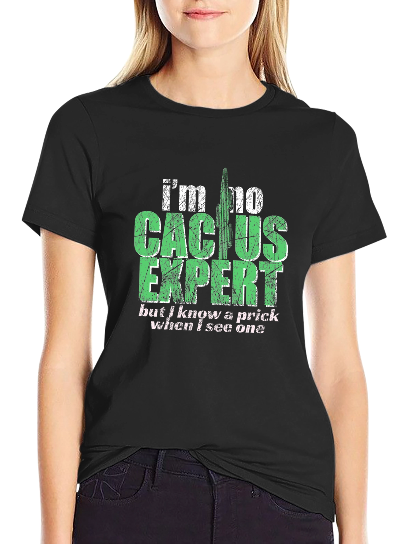 Black Cactus Expert Graphic T-Shirt - Funny Sarcastic Tee view 2