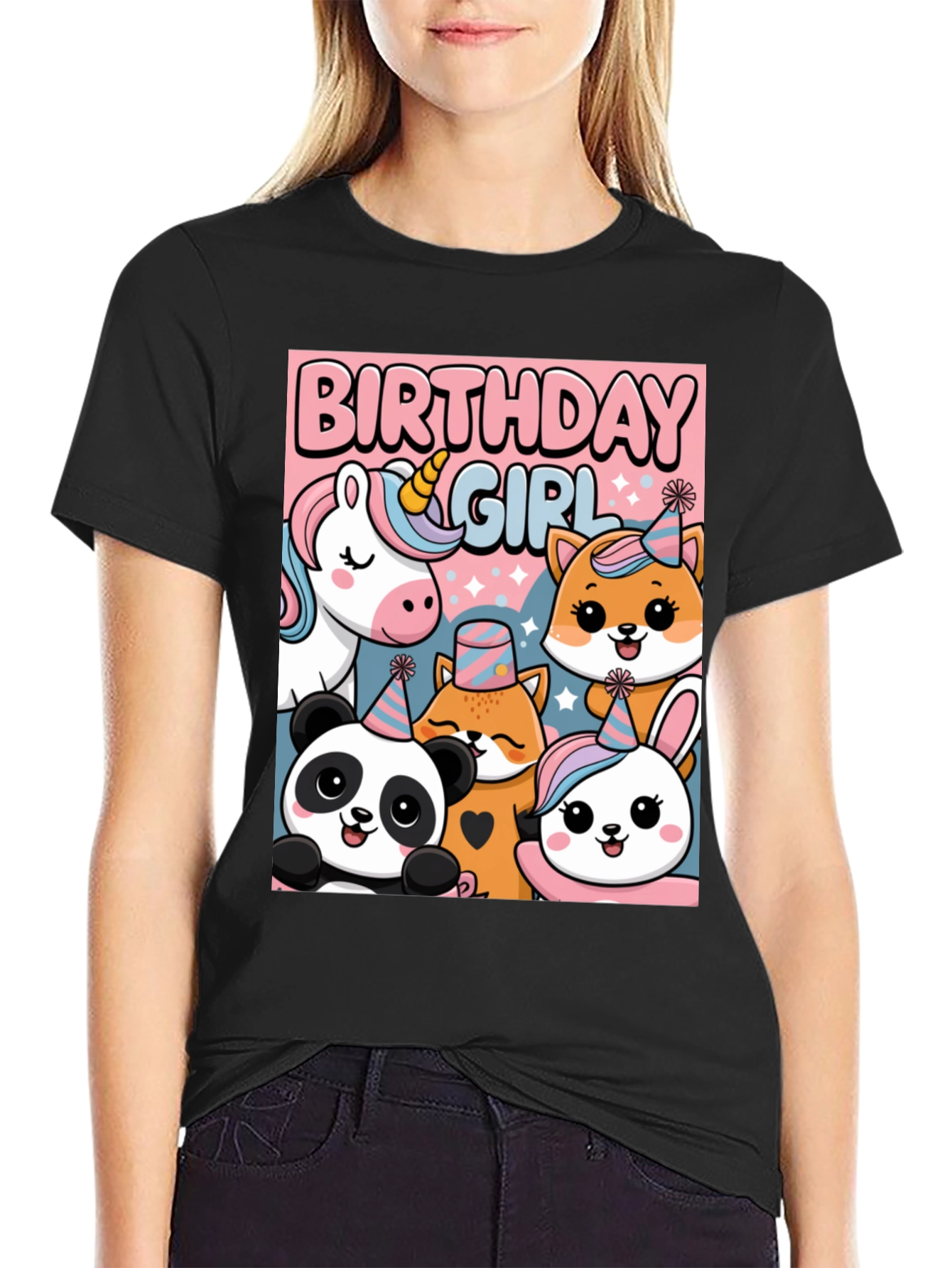 Black Birthday Girl Animal Party T-Shirt view 2