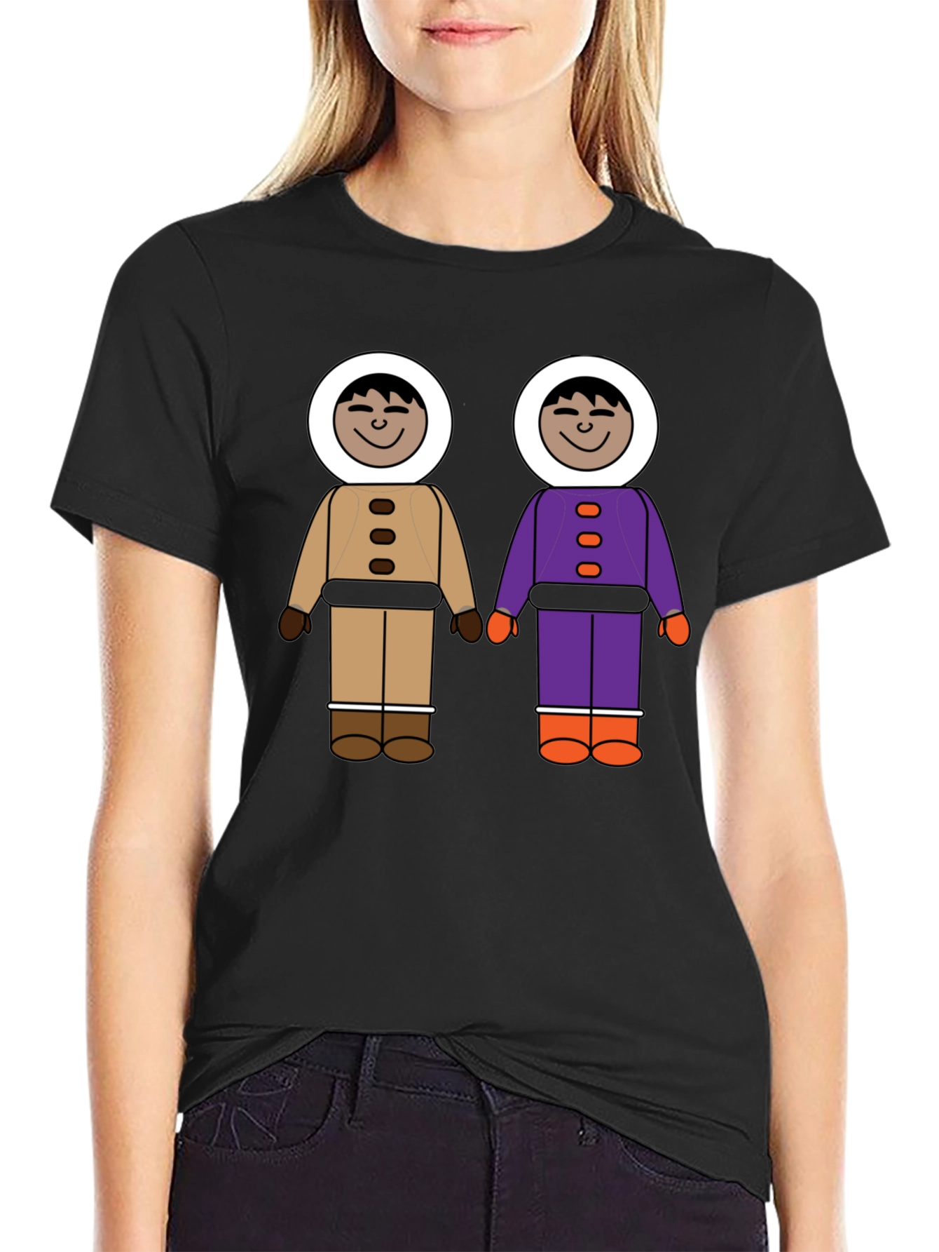 Black Novel Cartoon Friends Graphic T-Shirt view 2