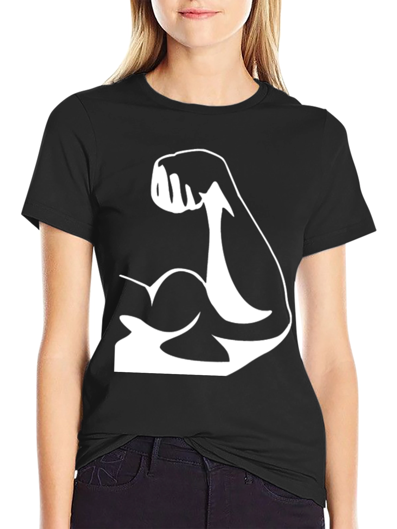 Black Black T-Shirt with White Muscle Arm Graphic view 2