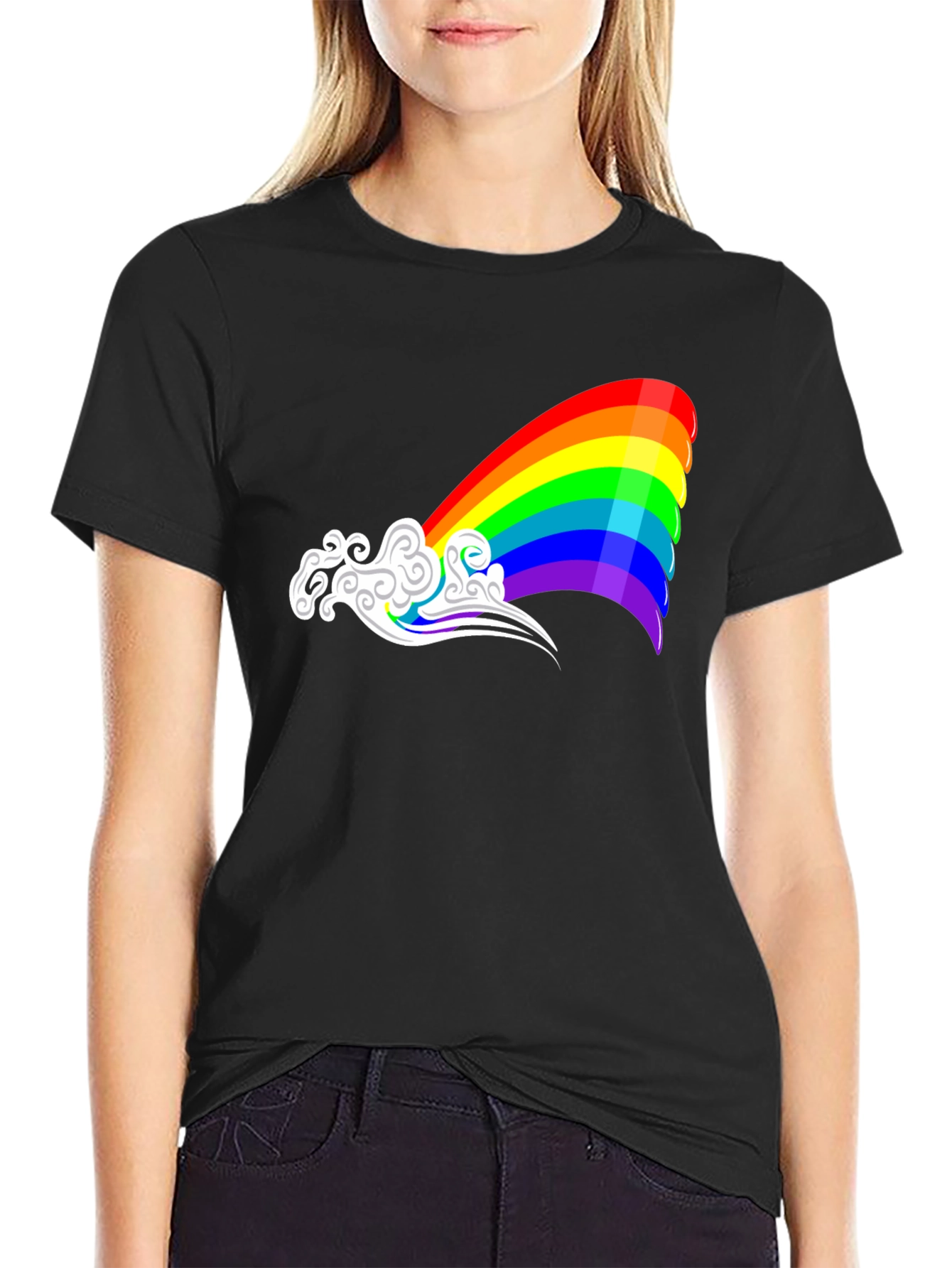 Black Rainbow Cloud Graphic Tee - Black Casual Shirt view 2