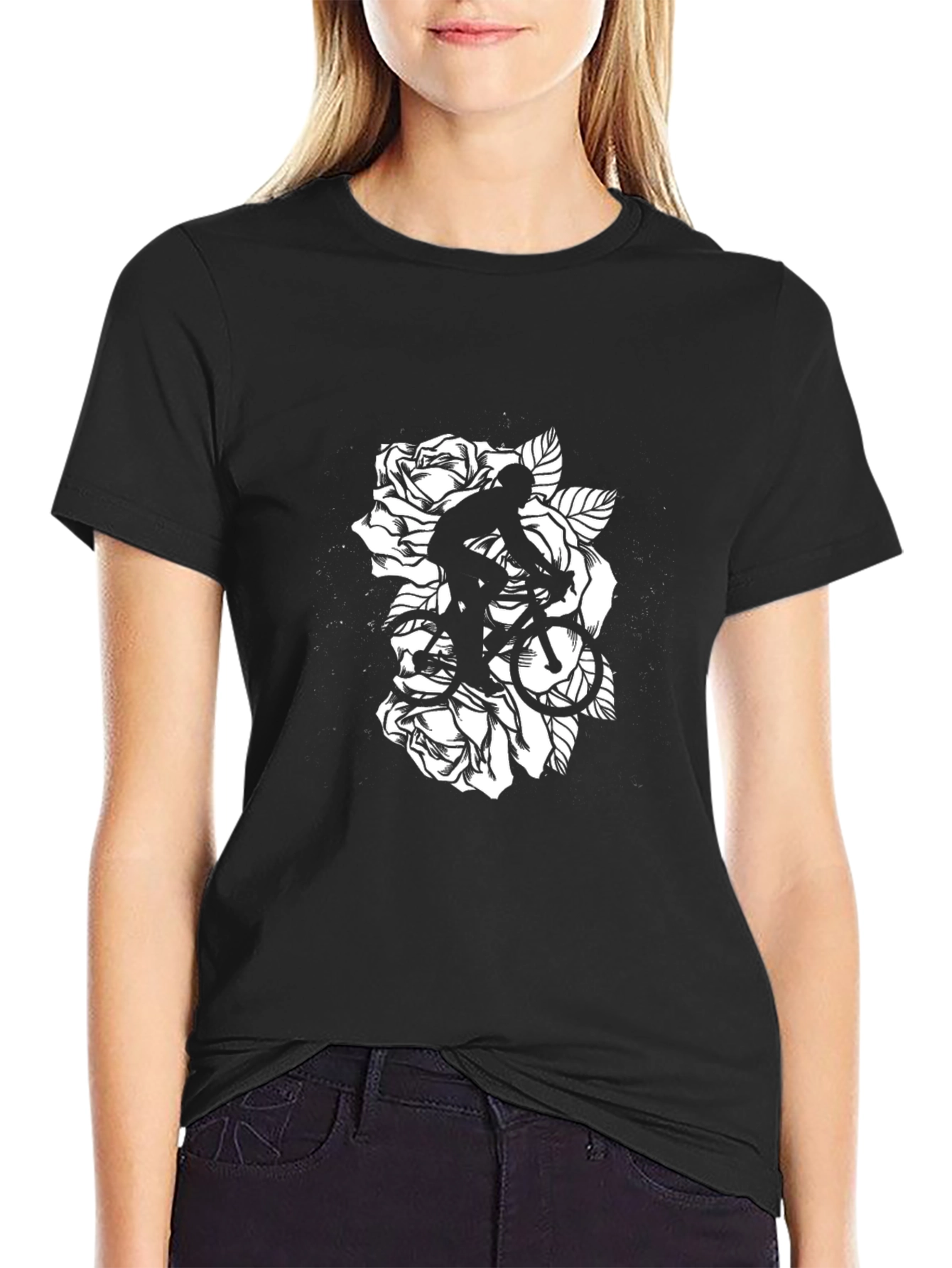 Black Black Bicycle Roses Graphic T-Shirt view 2