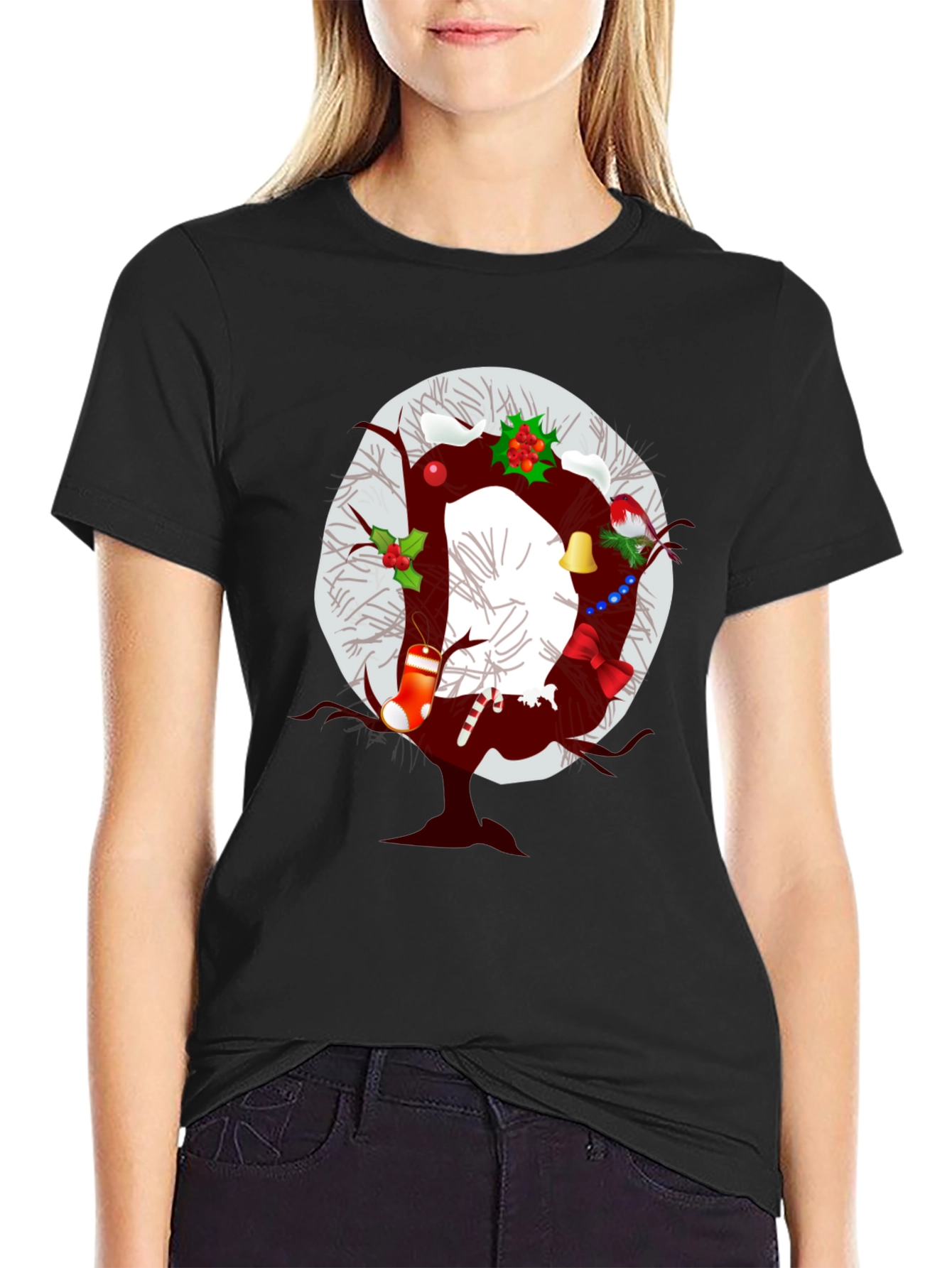 Black Festive Letter O Christmas T-Shirt view 2