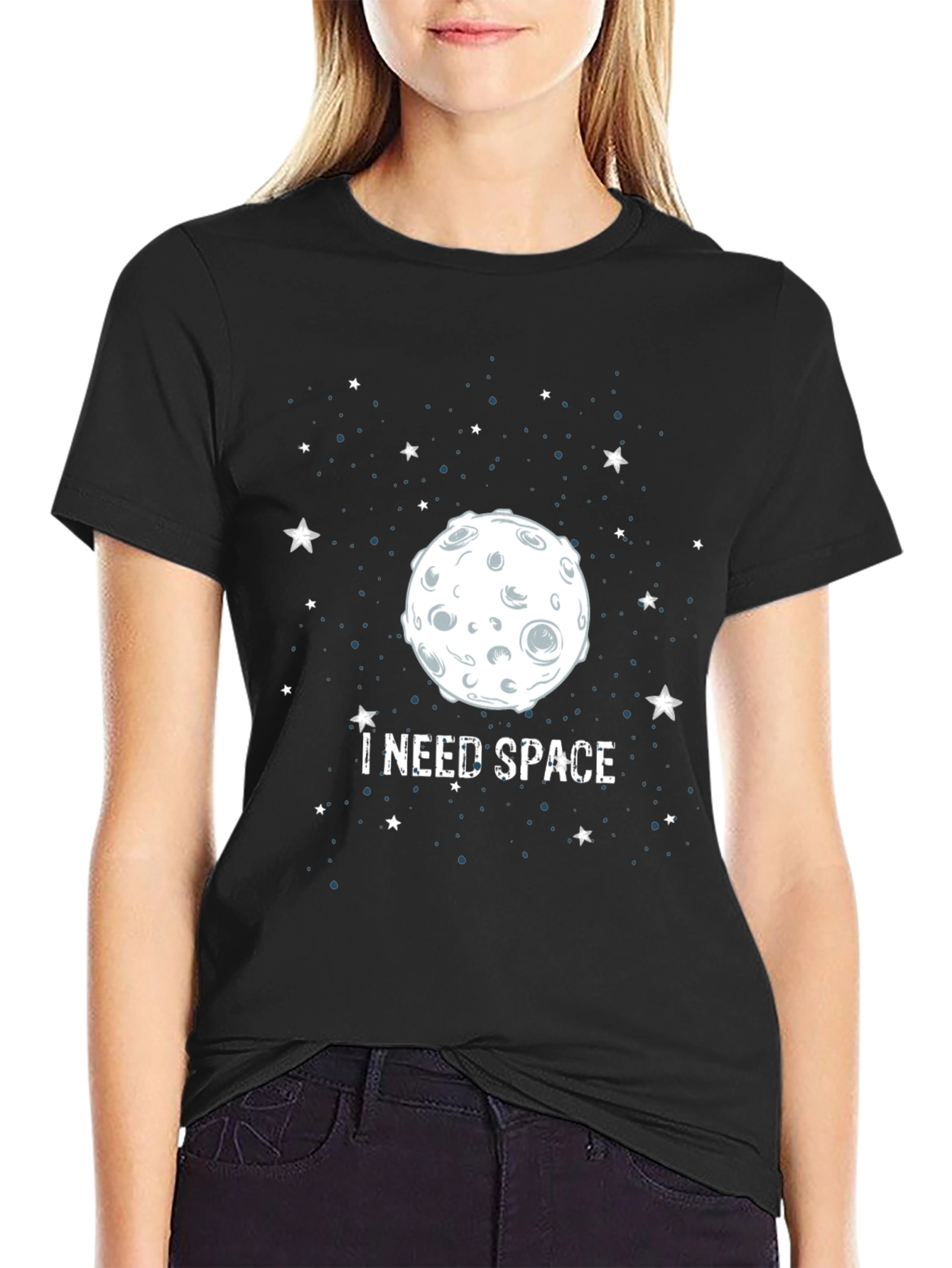 Black I Need Space Graphic Tee - Black Cotton T-Shirt view 2