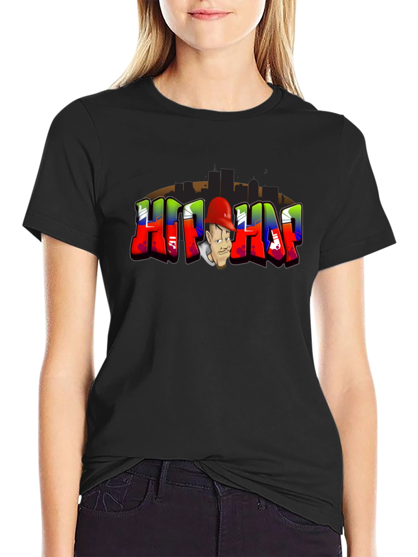 Black Hip Hop Cartoon Graphic Black T-Shirt view 2