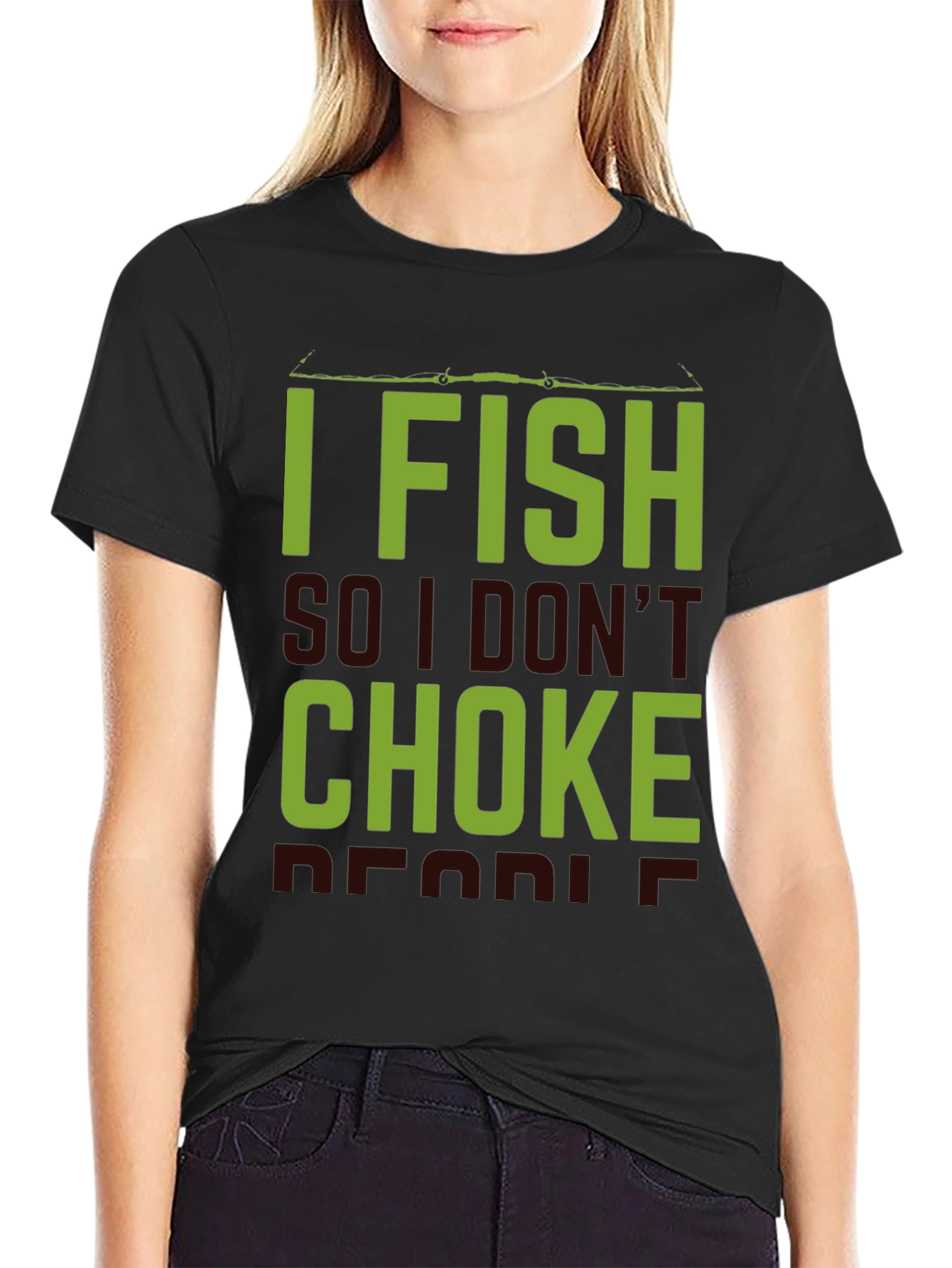 Black I Fish So I Don't Choke People Black T-Shirt view 2