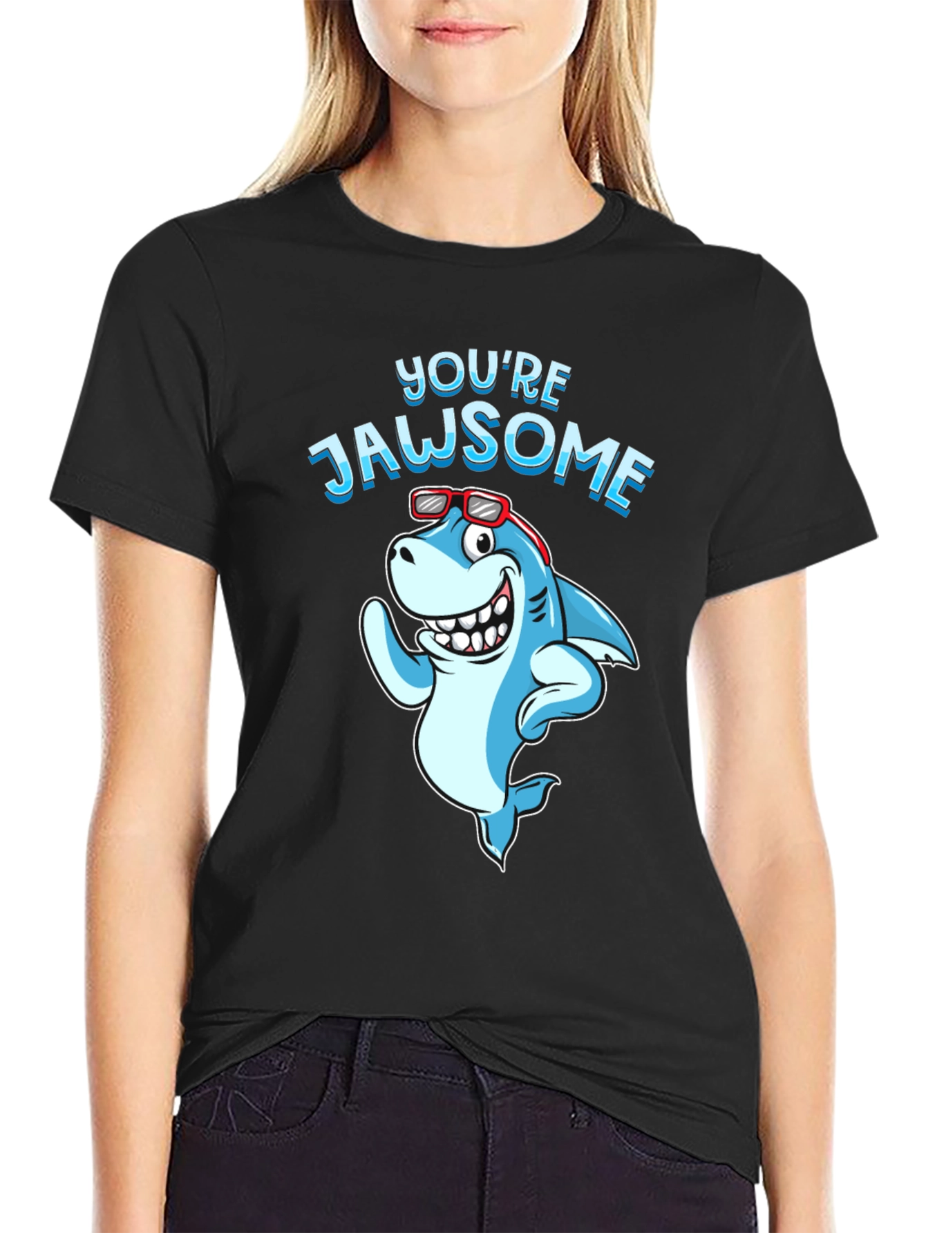 Black You're Jawsome Shark Graphic Tee - Black Cotton T-Shirt view 2