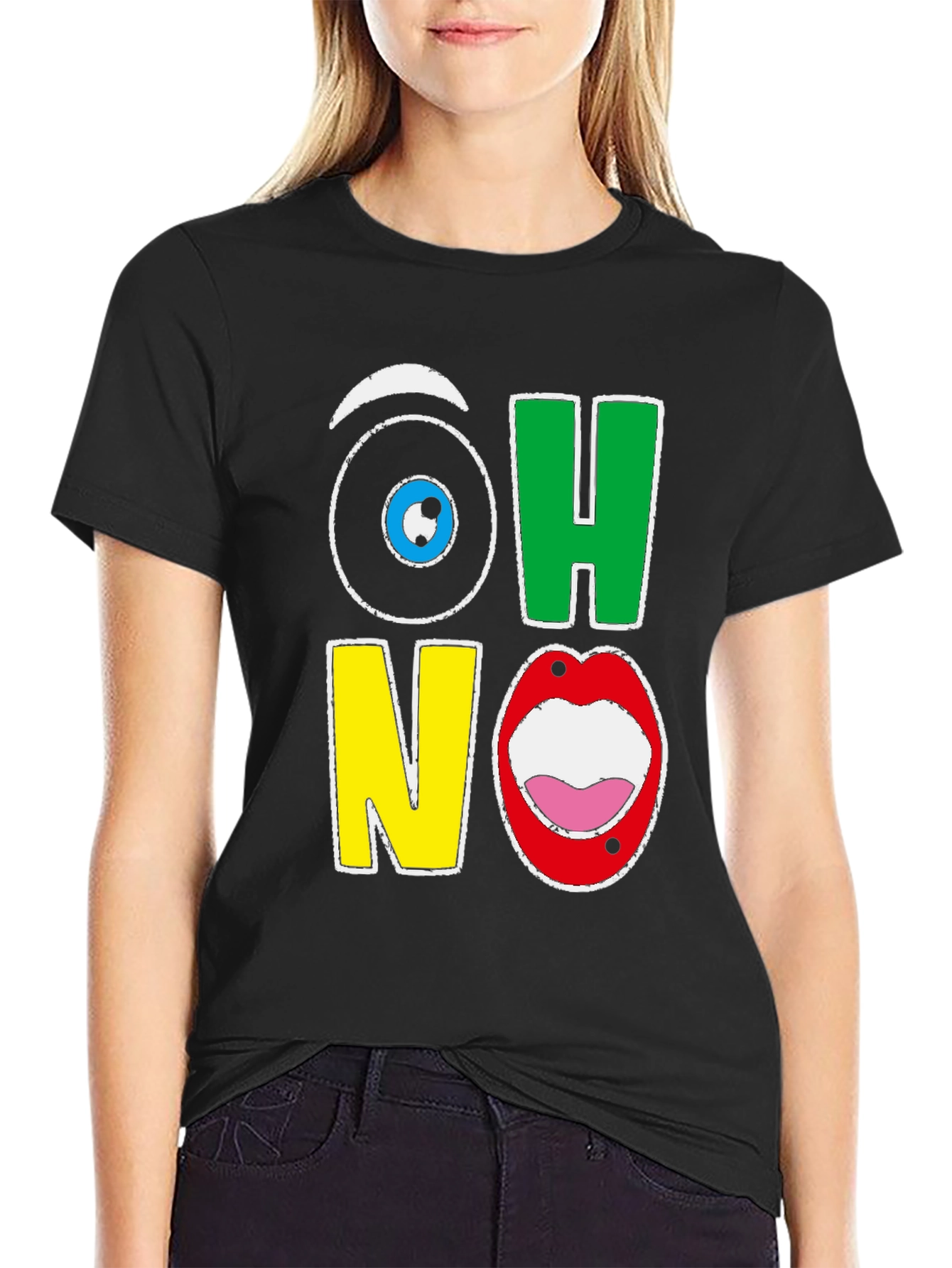 Black Oh No! Graphic Tee - Quirky T-Shirt view 2