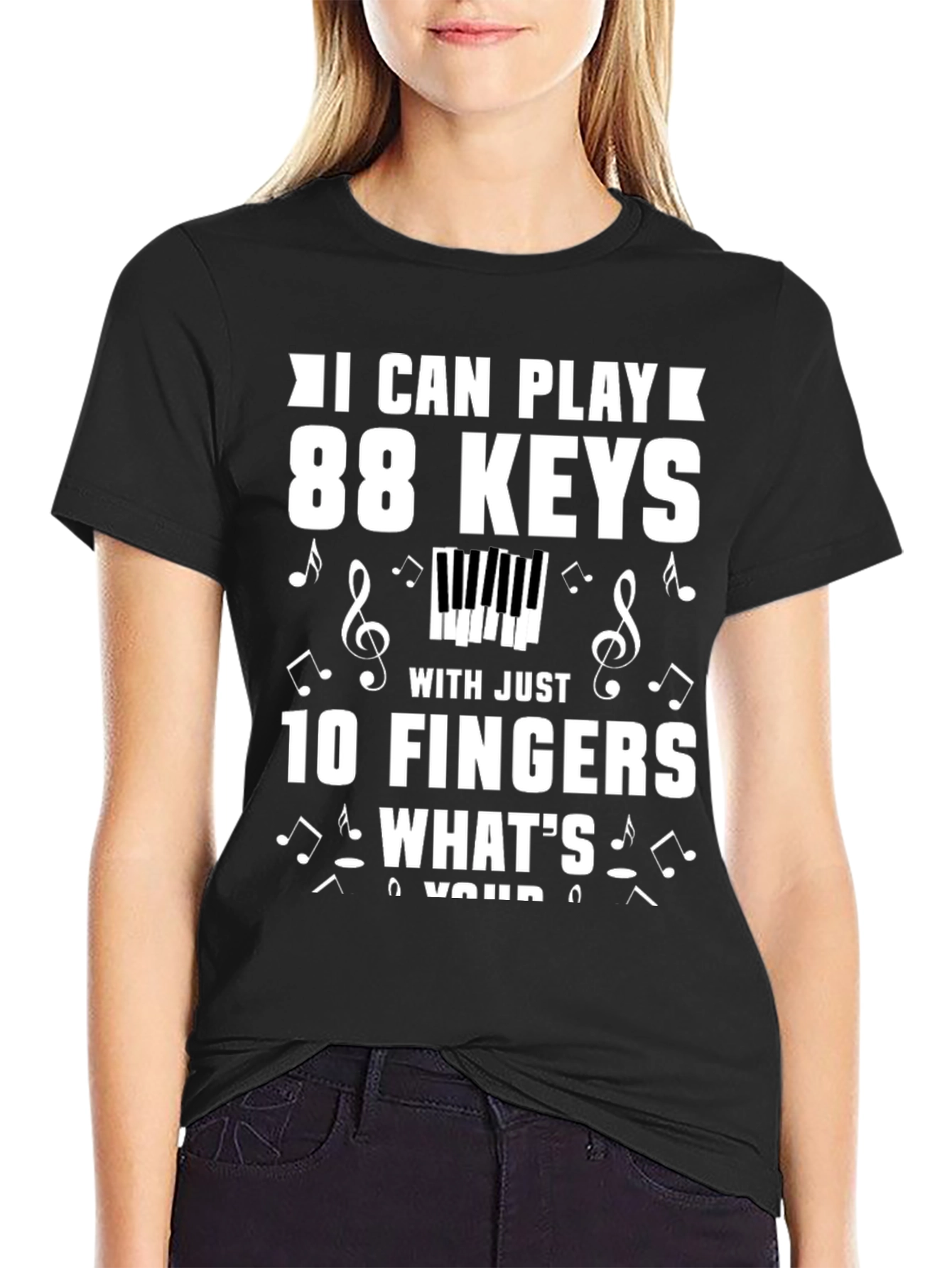 Black Piano Player T-Shirt - 88 Keys, 10 Fingers Musician Tee view 2