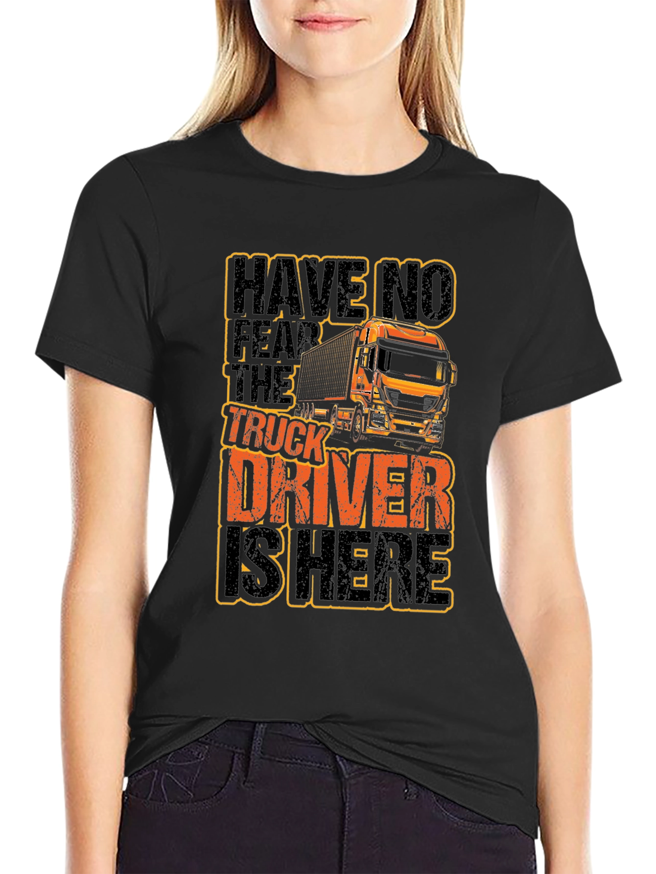 Black Truck Driver Graphic T-Shirt - Black Cotton Tee view 2
