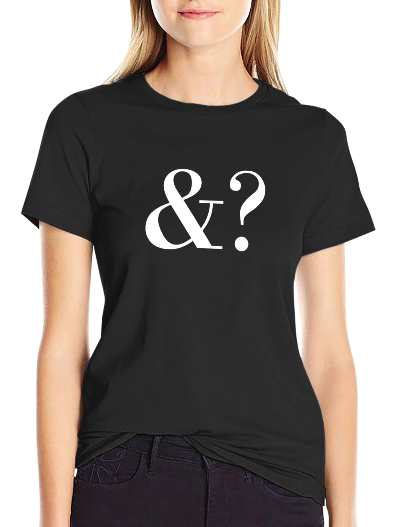 Black Black T-shirt with "&?" Graphic view 2