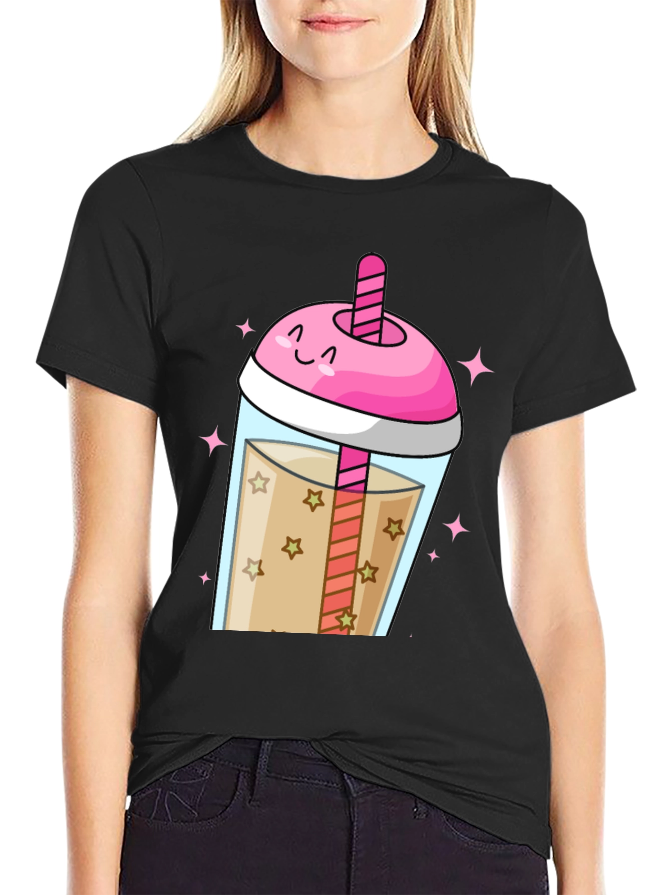 Black Kawaii Bubble Tea Graphic Tee view 2