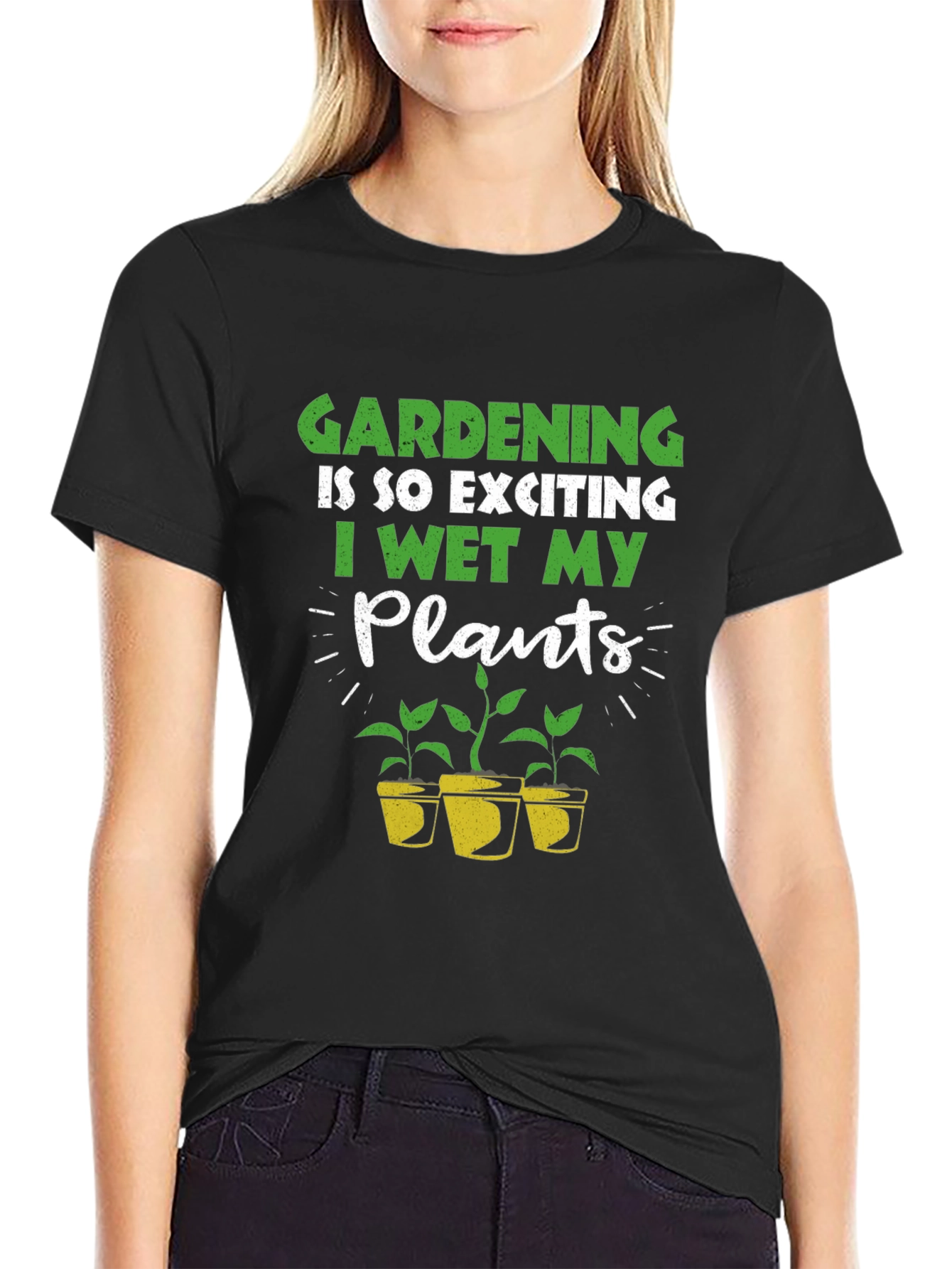 Black Gardening T-Shirt: I Wet My Plants view 2
