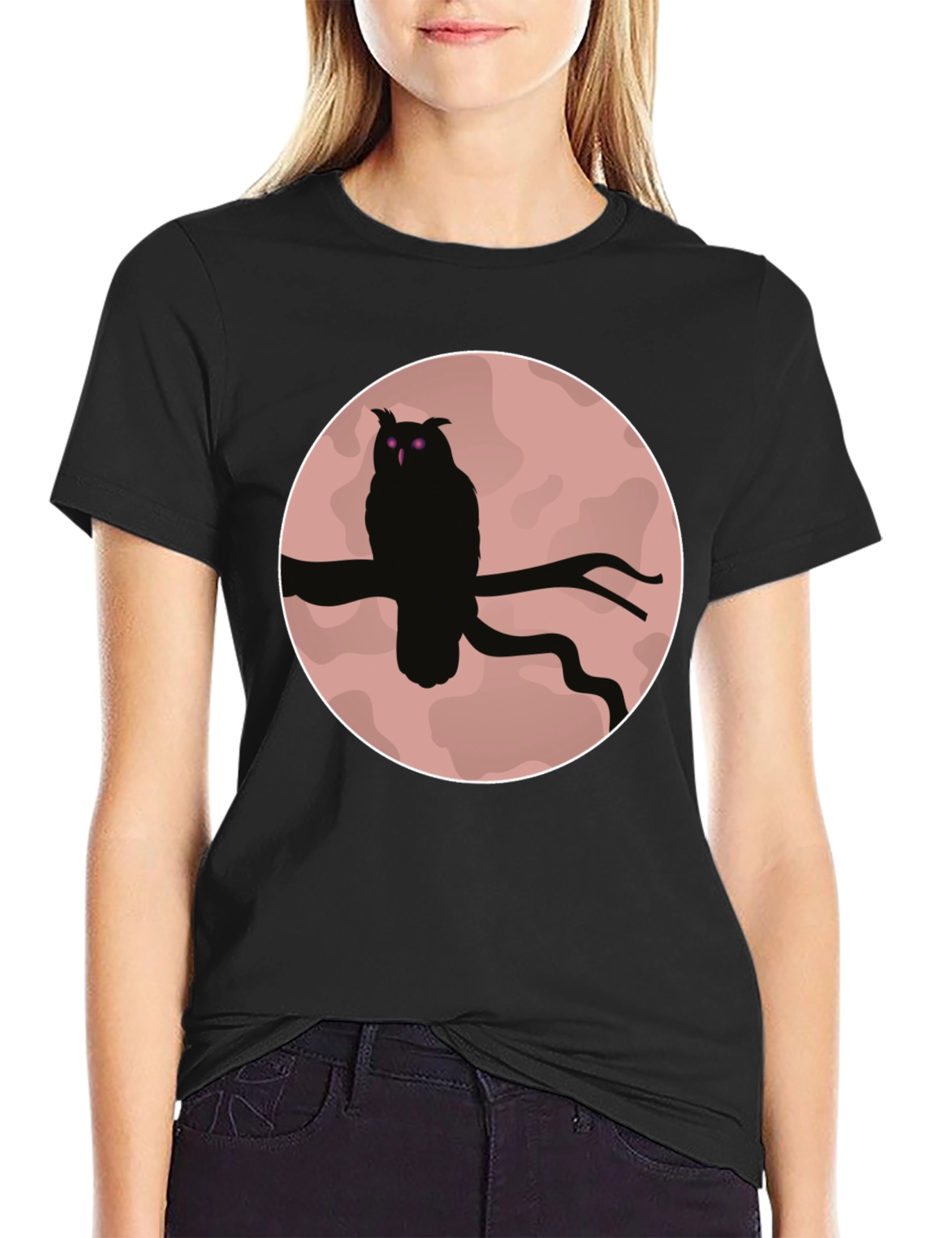 Black Owl Silhouette Graphic Tee - Men's Black T-Shirt view 2