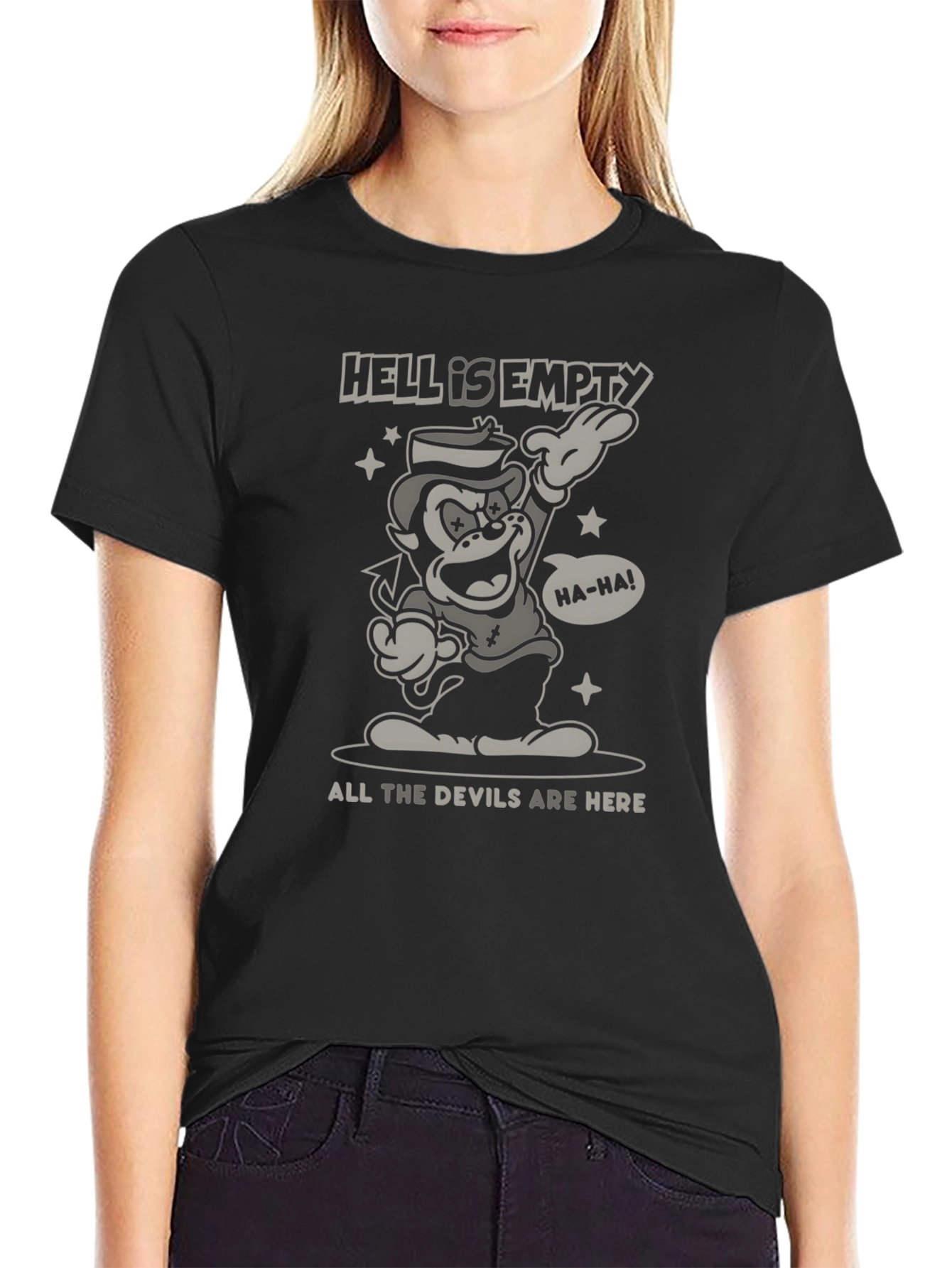 Black Hell is Empty Devil Graphic Black T-Shirt view 2