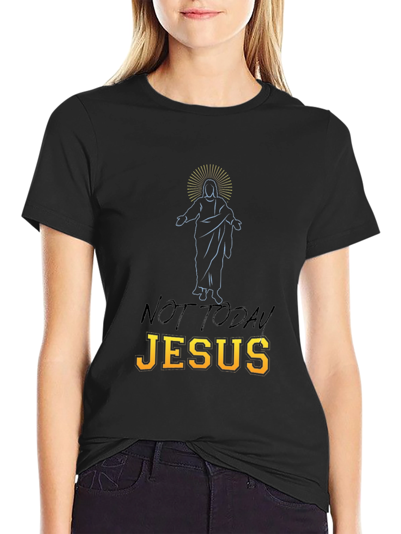 Black Not Today Jesus Graphic T-Shirt view 2