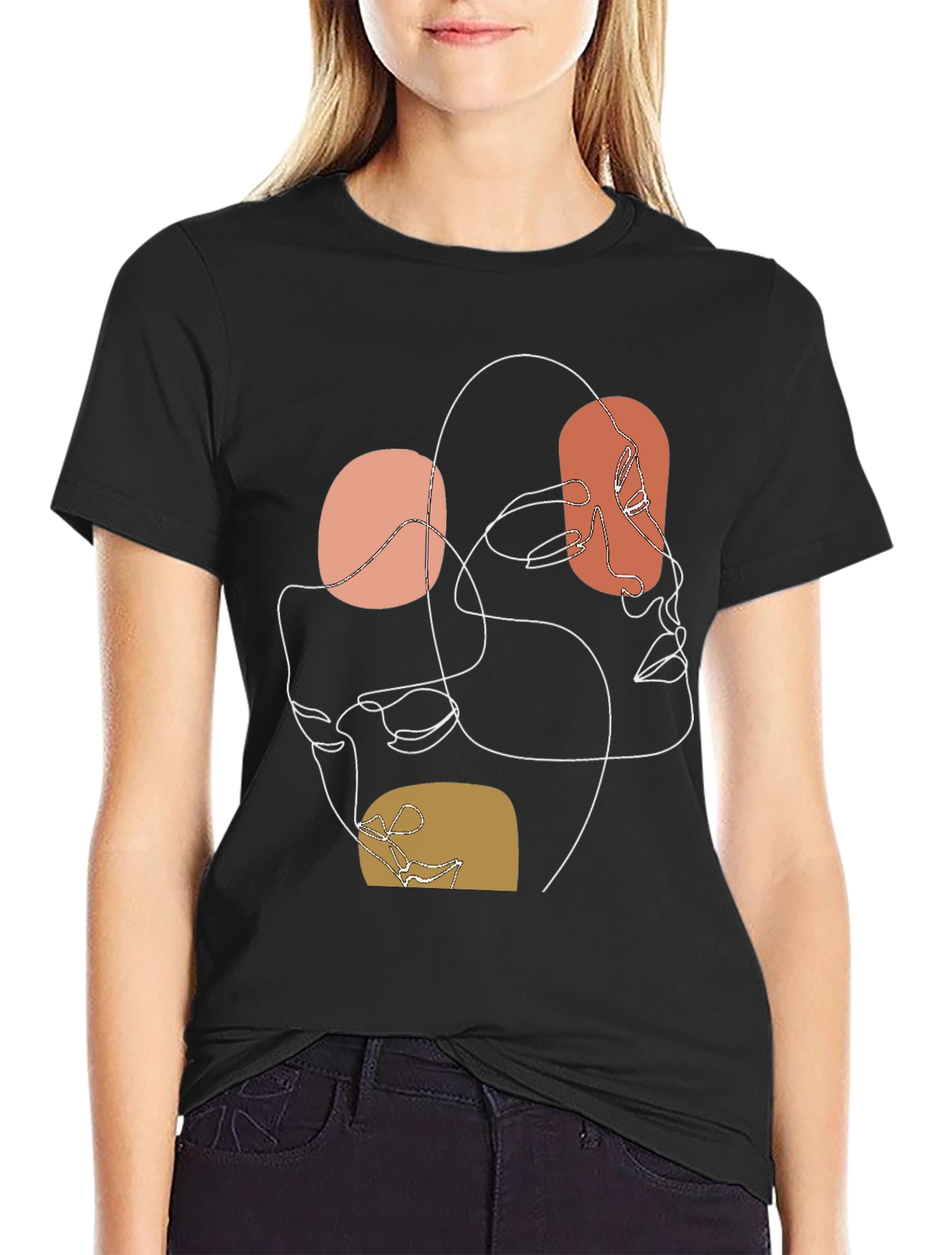 Black Abstract Line Art Graphic Tee - Modern Minimalist Design view 2