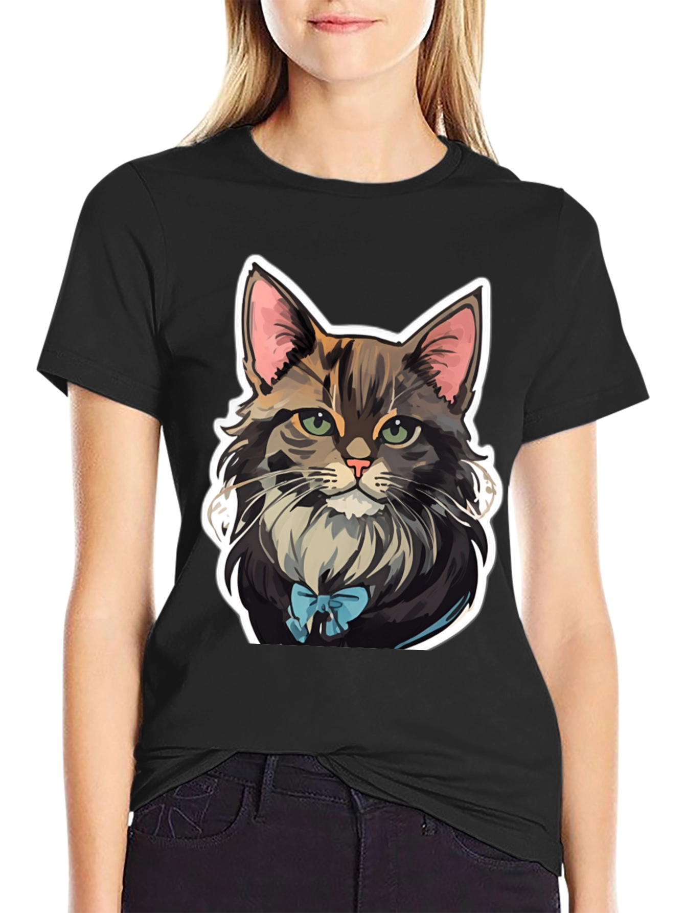 Black Cat with Bow Tie Graphic Tee view 2
