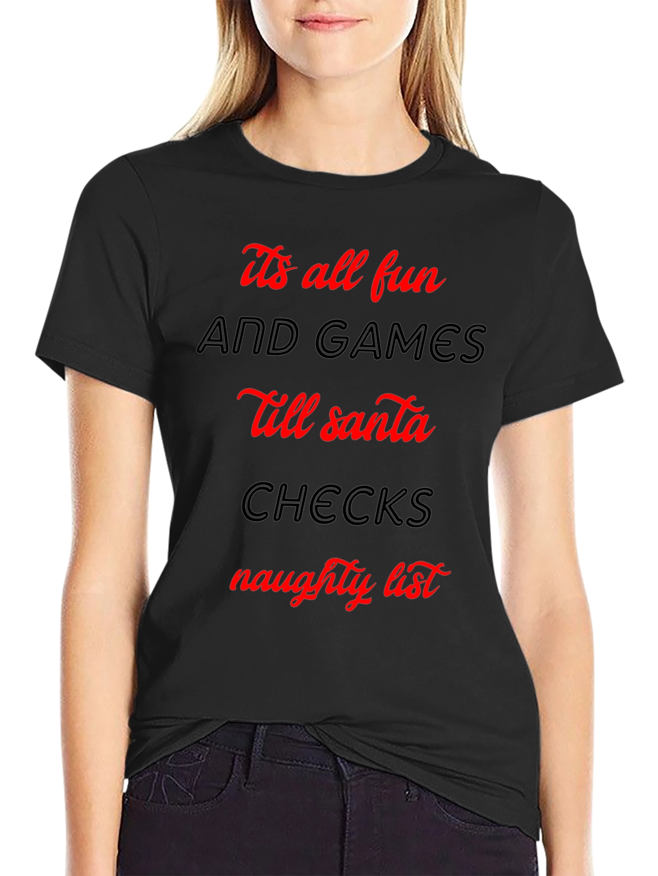 Black Funny Christmas Naughty List Graphic T-Shirt view 2