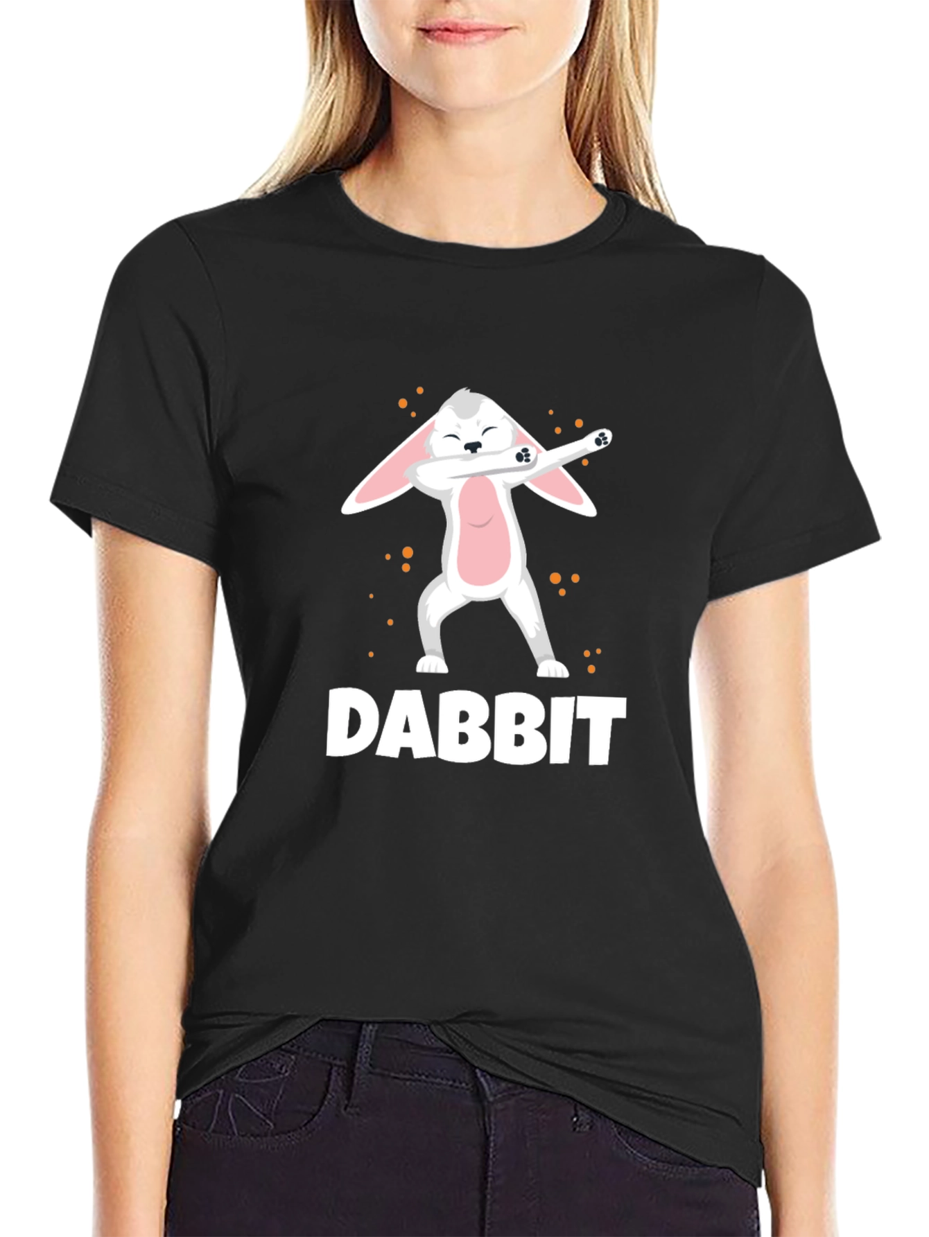 Black Dabbit Dab Dancing Rabbit Funny Graphic Tee view 2