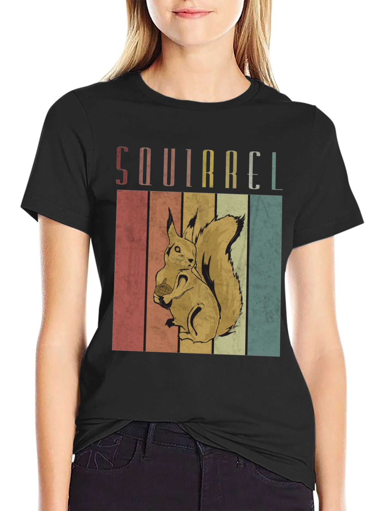 Black Retro Squirrel T-Shirt - Unique Vintage Animal Tee view 2