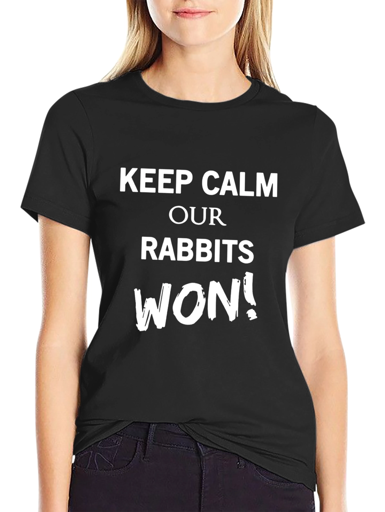 Black Keep Calm Our Rabbits Won T-Shirt view 2