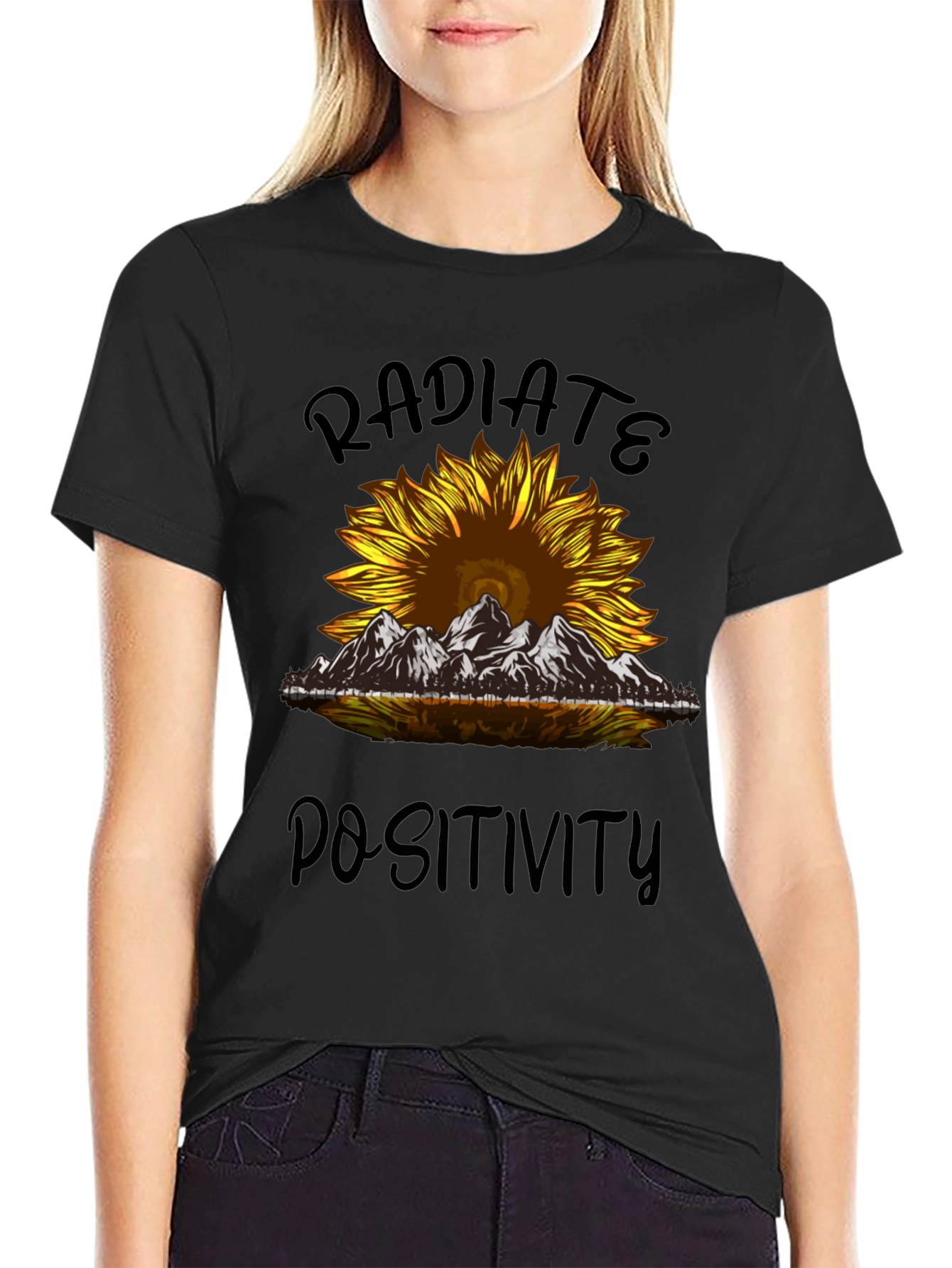 Black Radiate Positivity Sunflower Graphic T-Shirt view 2