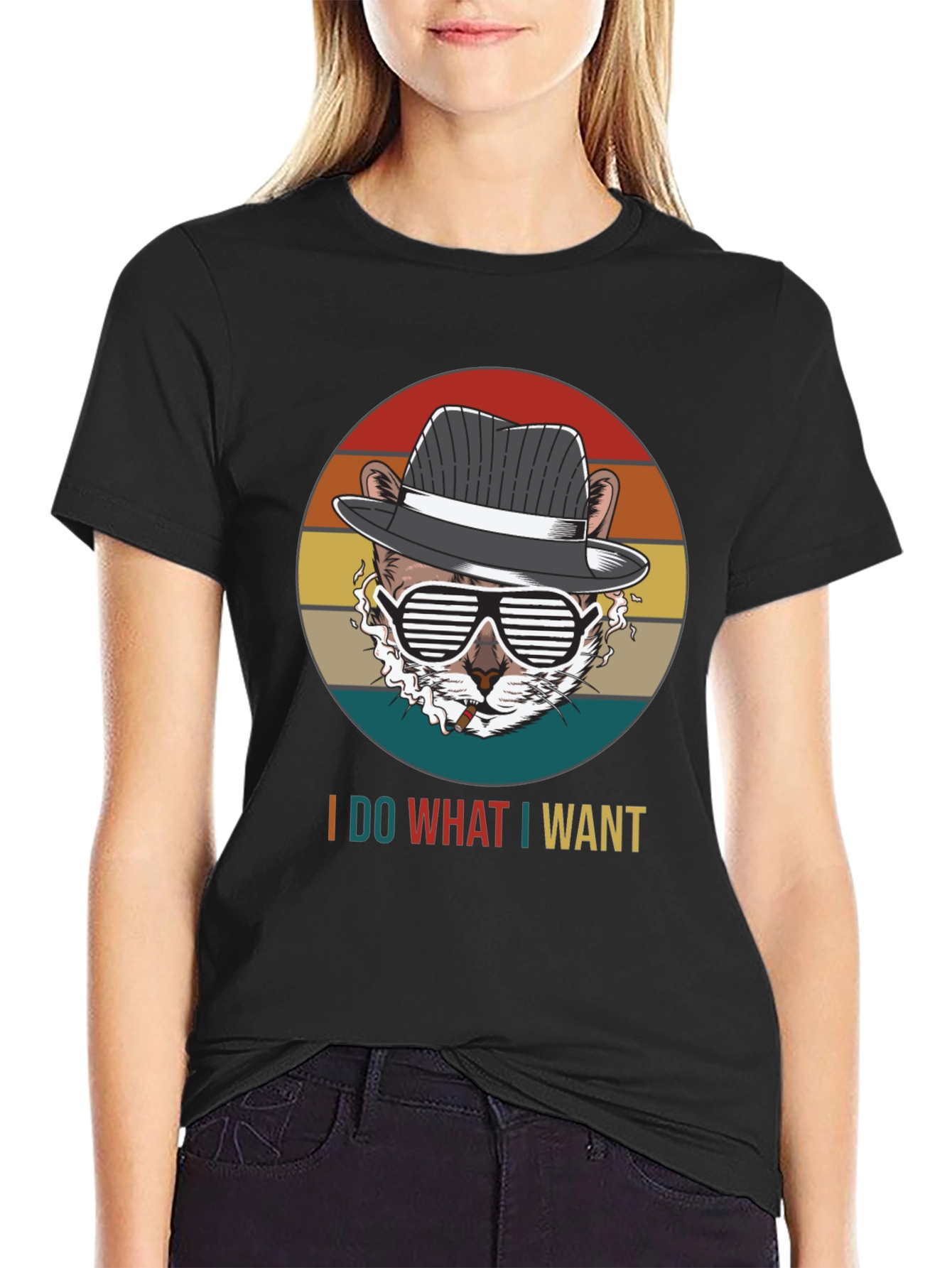 Black I Do What I Want T-Shirt: Cool Cat Design view 2