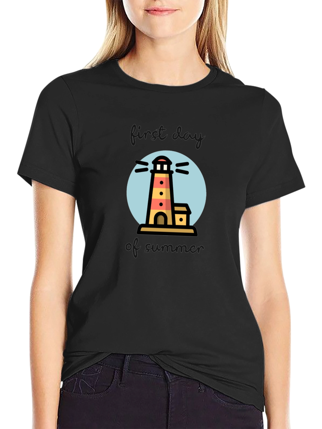 Black Lighthouse Graphic Print Black T-Shirt view 2