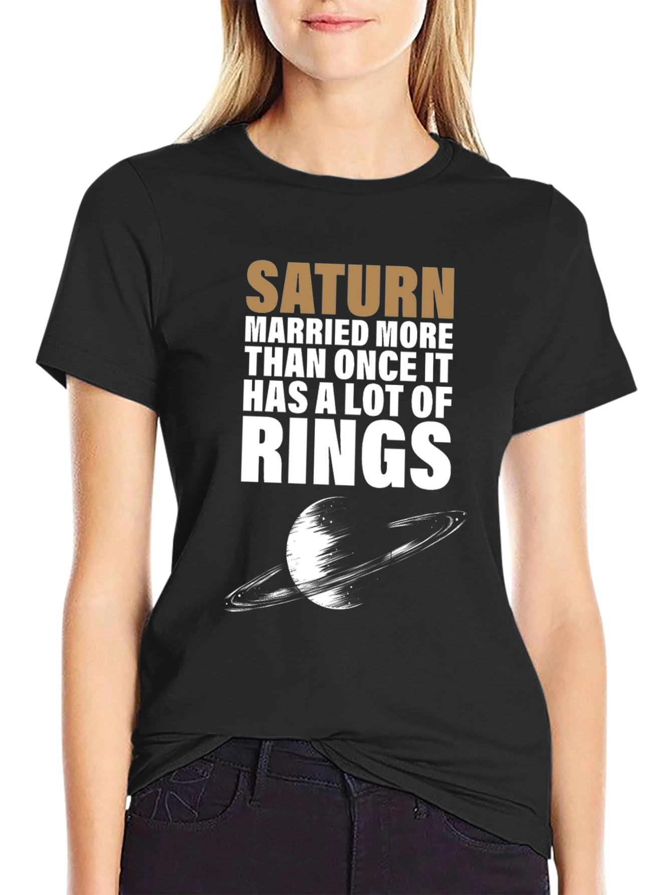 Black Saturn Rings Graphic Novelty T-Shirt view 2