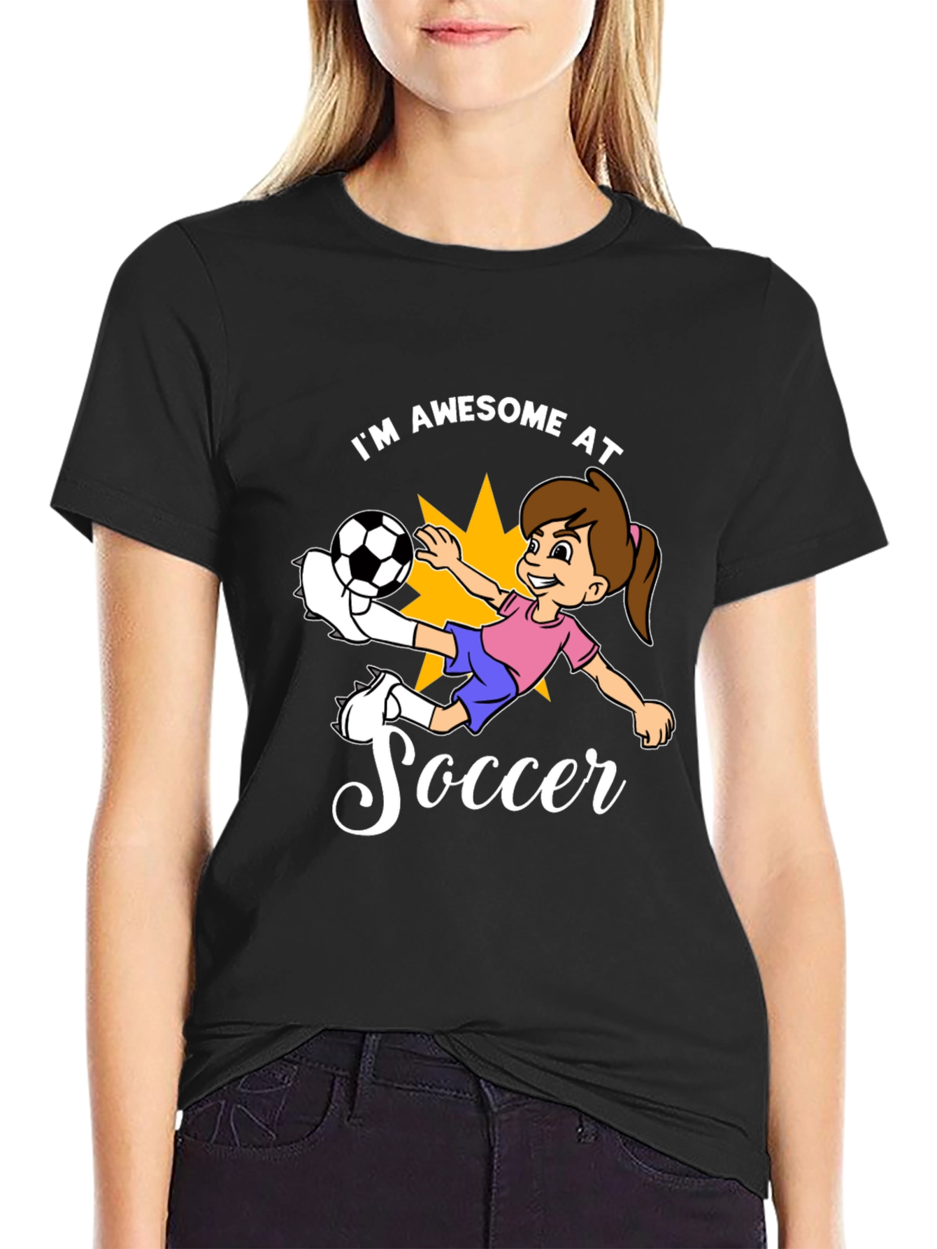 Black Awesome Soccer Girl Black T-Shirt view 2