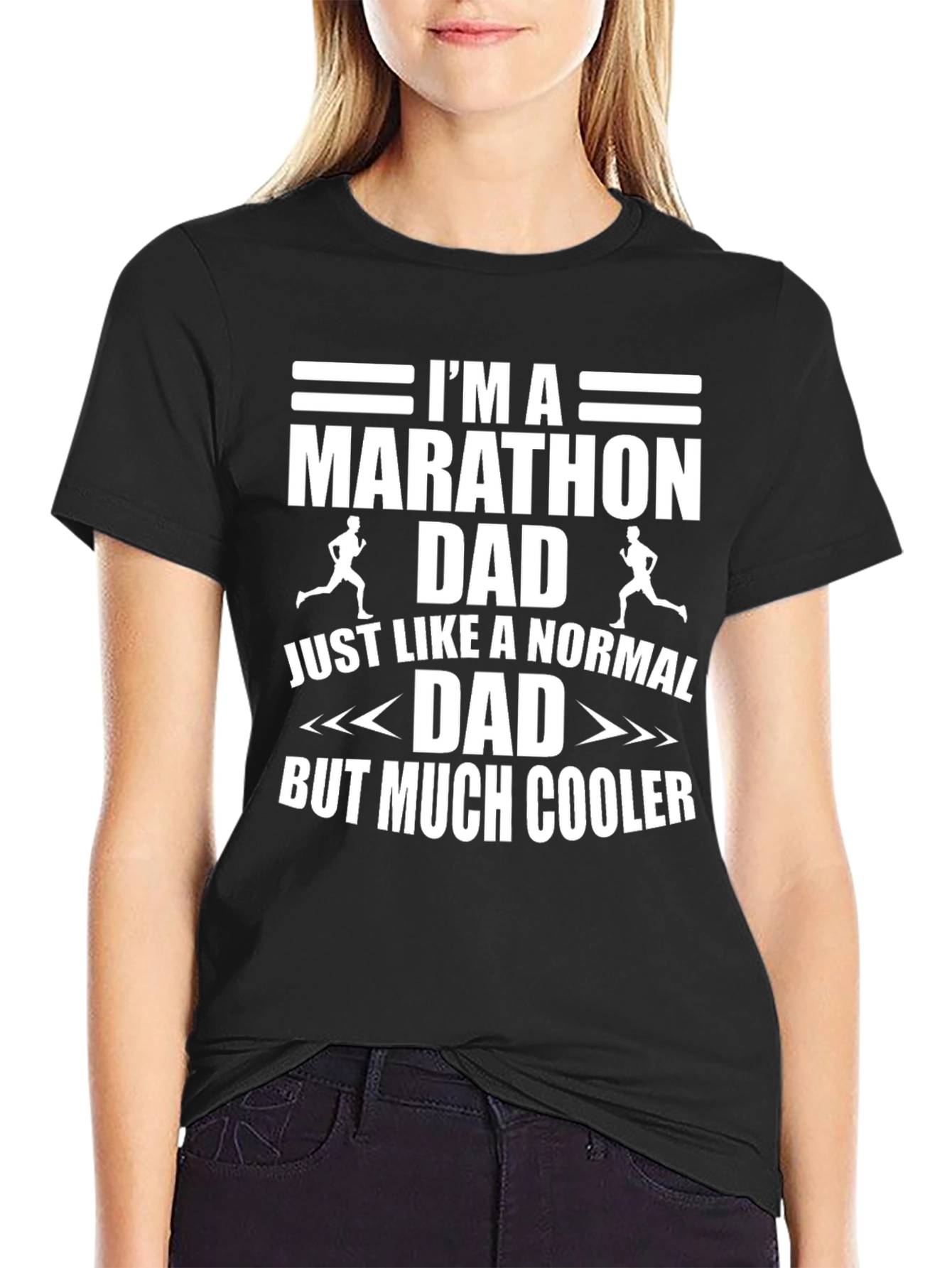 Black Marathon Dad T-Shirt - Cool Running Father Tee view 2