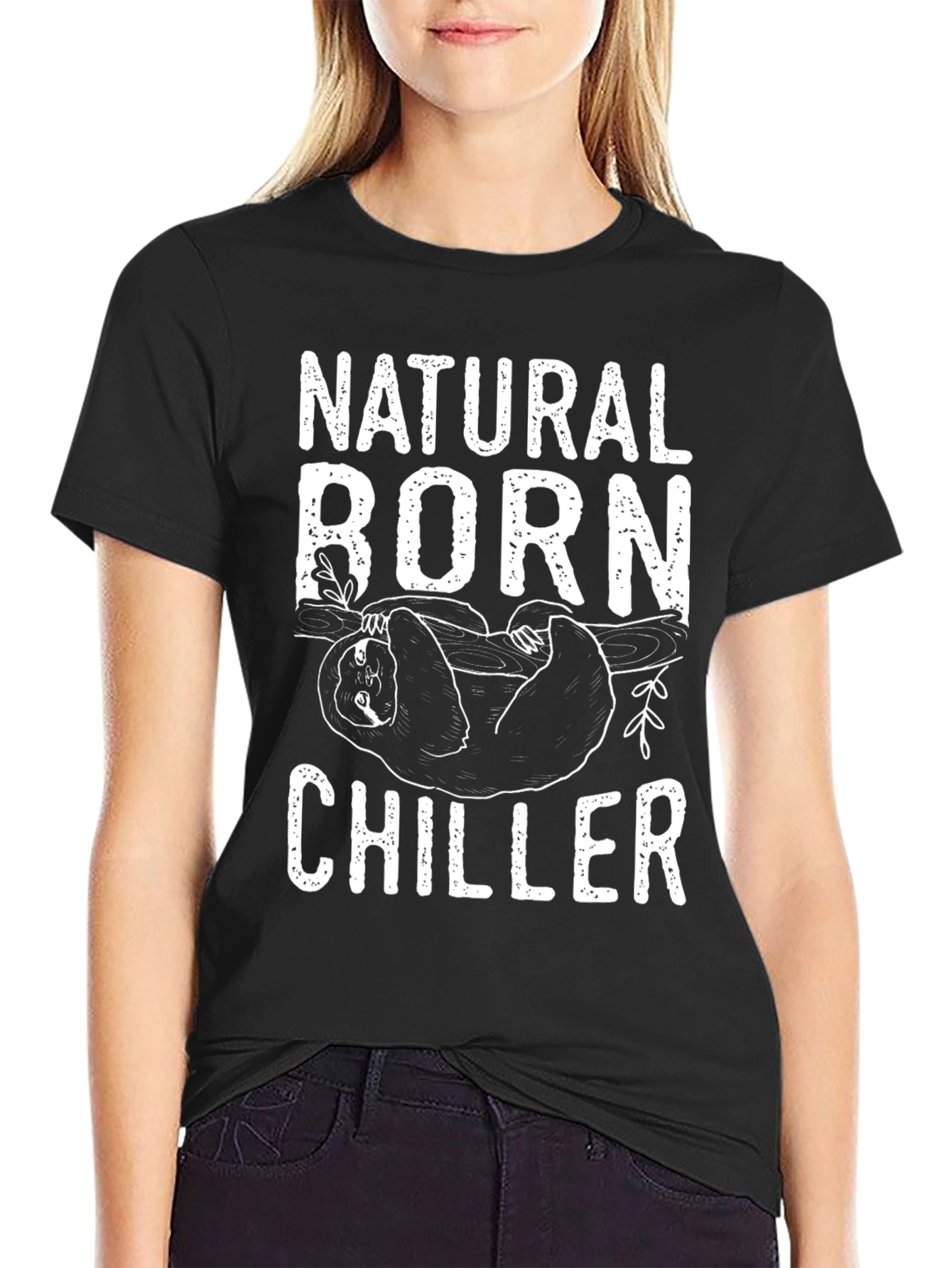 Black Natural Born Chiller Sloth Graphic T-Shirt view 2