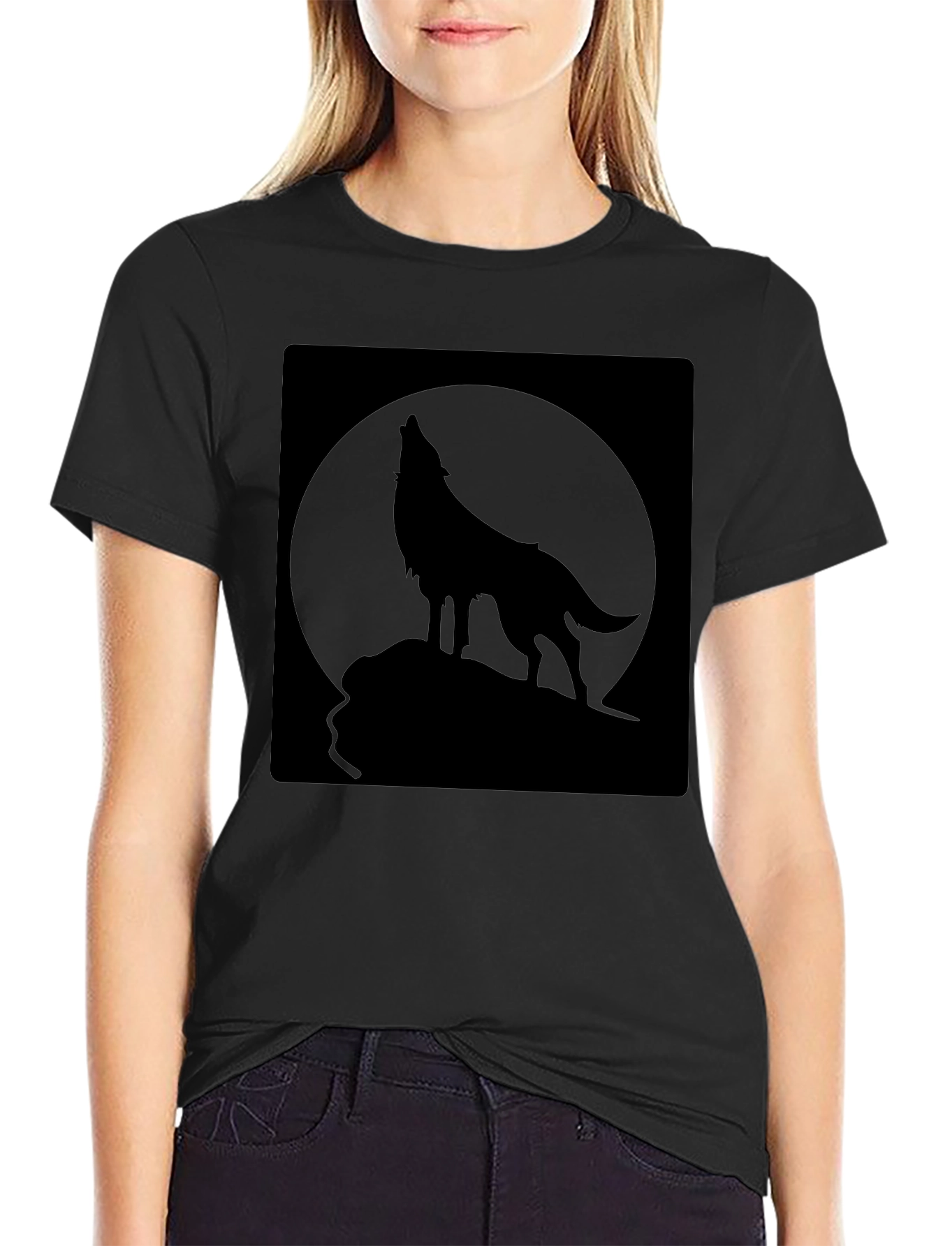Black Wolf Howling at Moon Graphic Tee - Black view 2