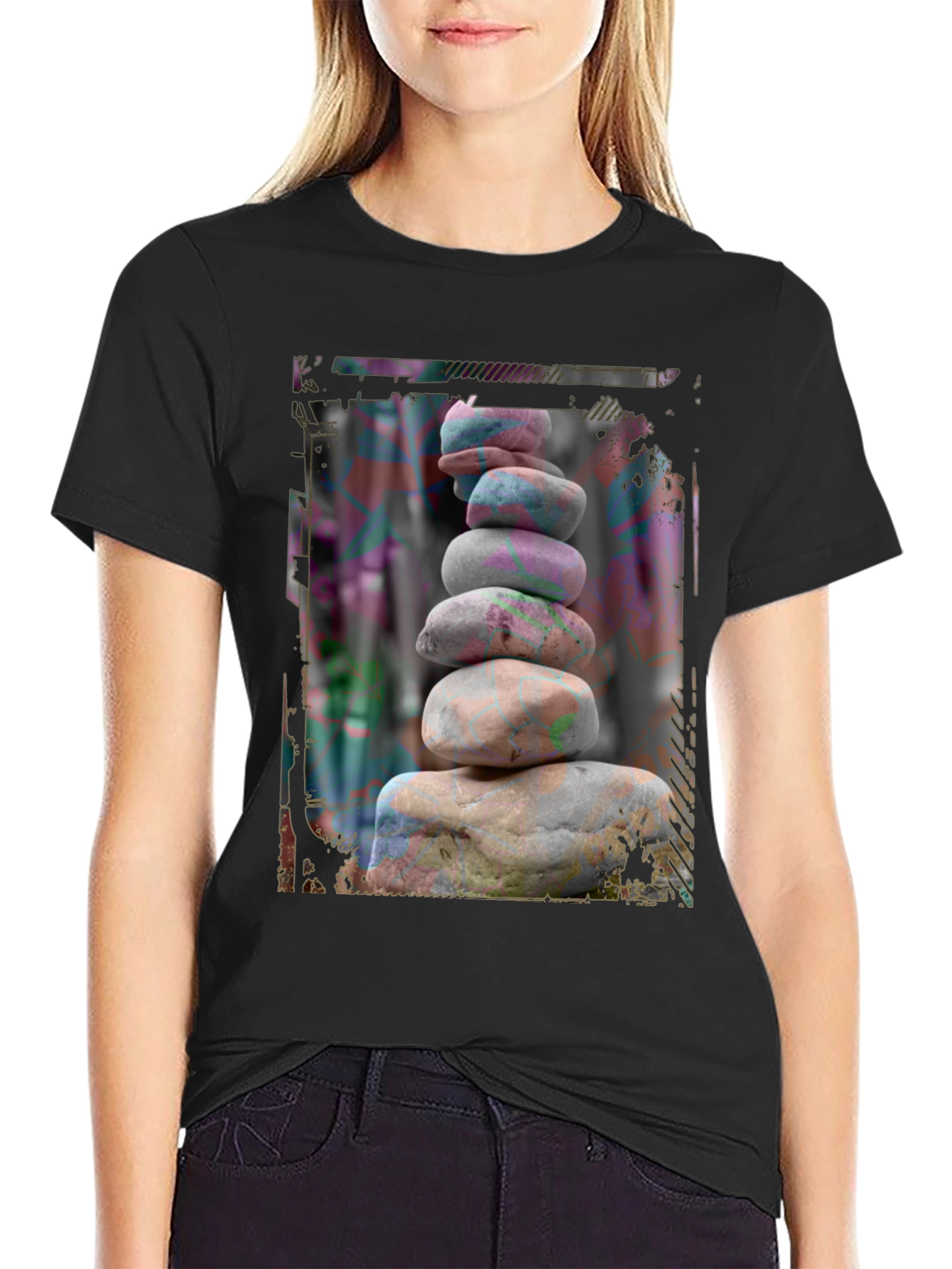Black Zen Stone Stack Graphic Tee view 2
