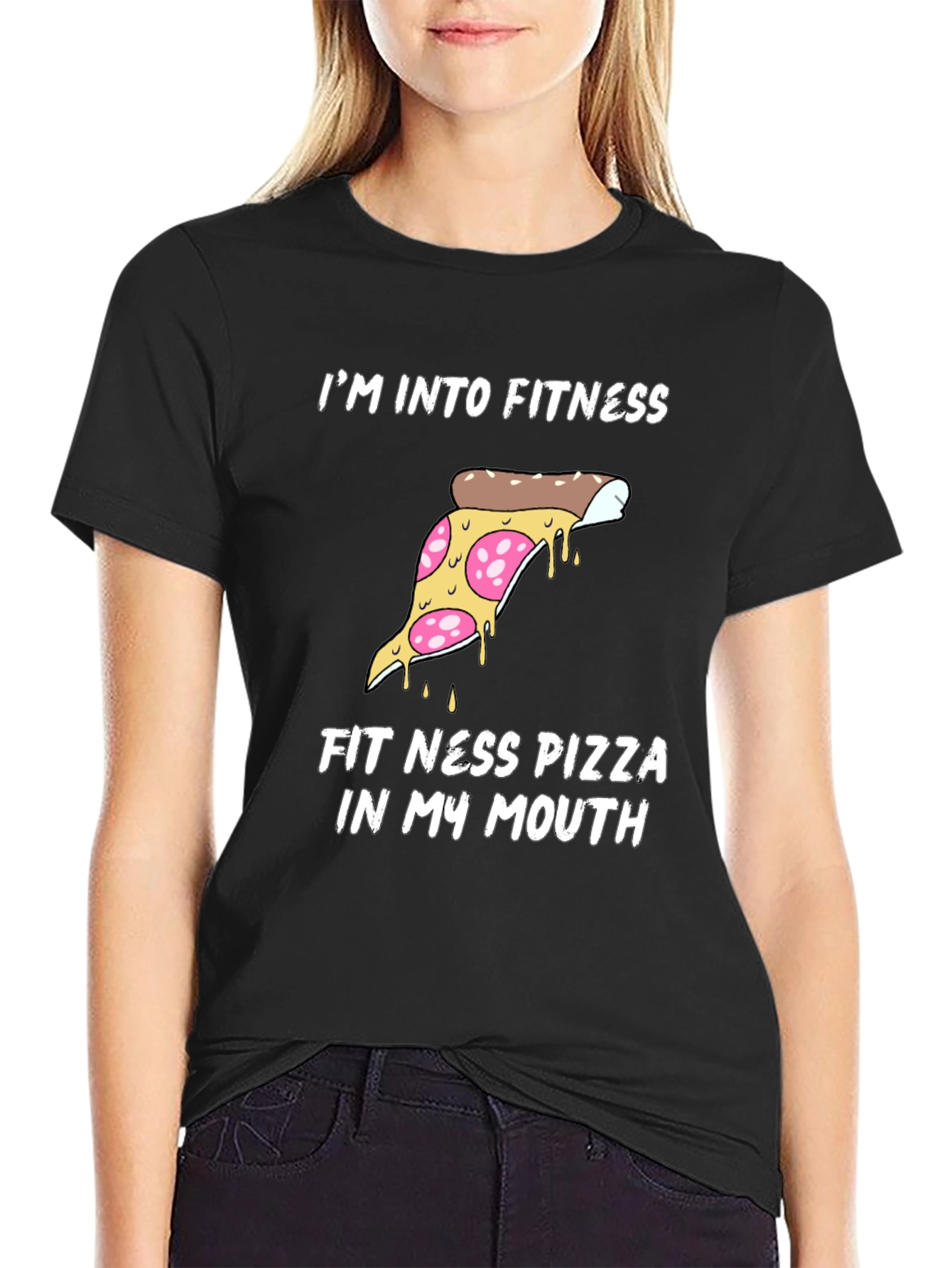 Black Fitness Pizza Graphic Tee - Funny Workout Shirt view 2