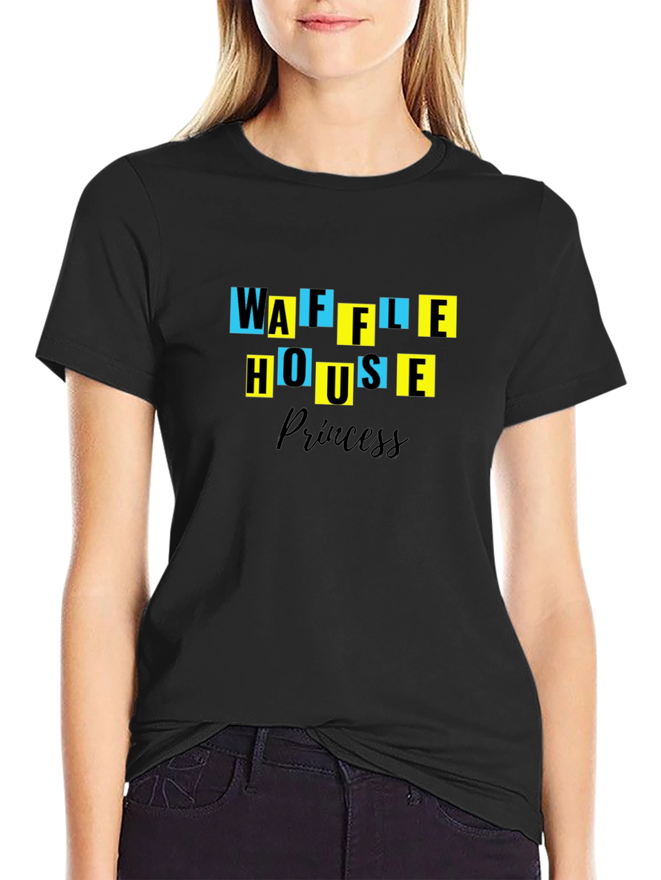 Black Waffle House Princess Black T-Shirt view 2