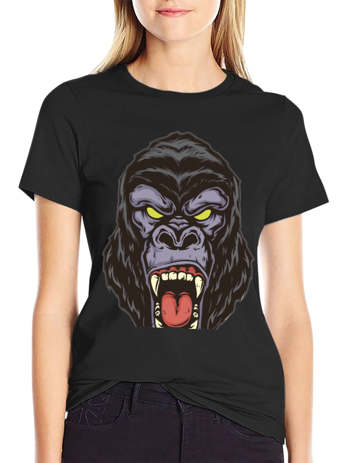 Black Roaring Gorilla Graphic Tee - Bold Black Shirt view 2