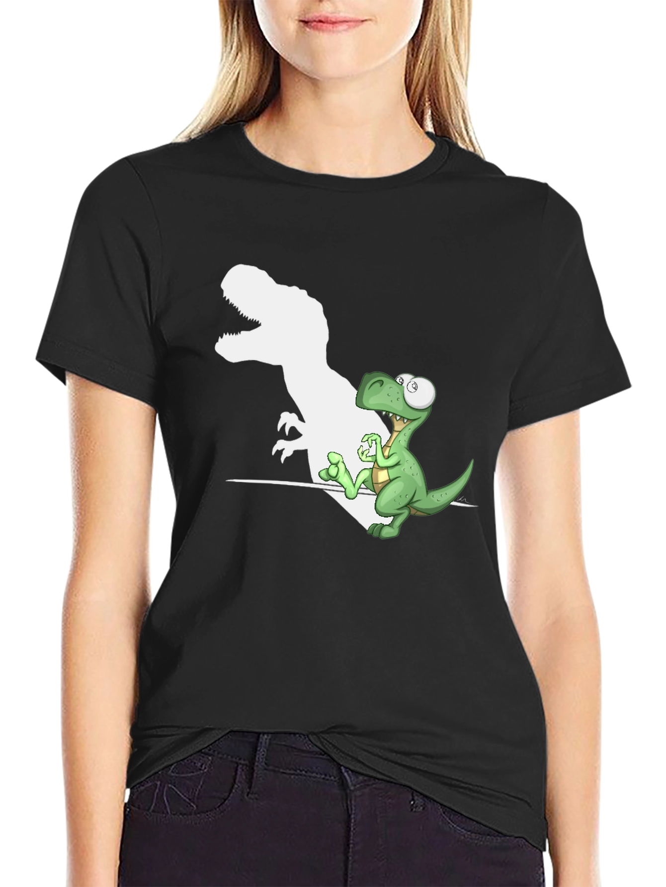 Black Dinosaur Shadow T-Shirt Funny Dino Tee view 2