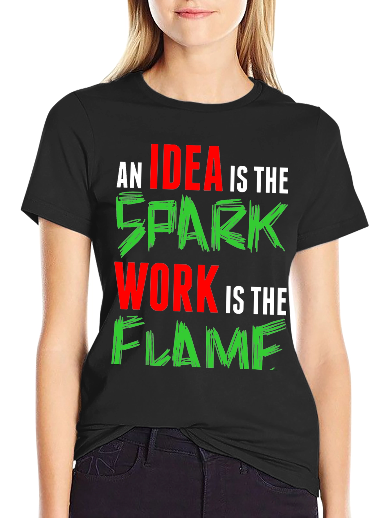 Black Idea Spark Flame Graphic Tee - Black Cotton T-Shirt view 2