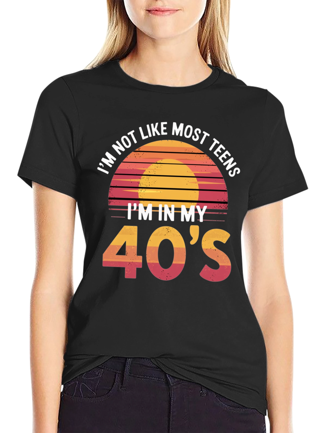 Black Funny 40's Retro Sunset T-Shirt view 2