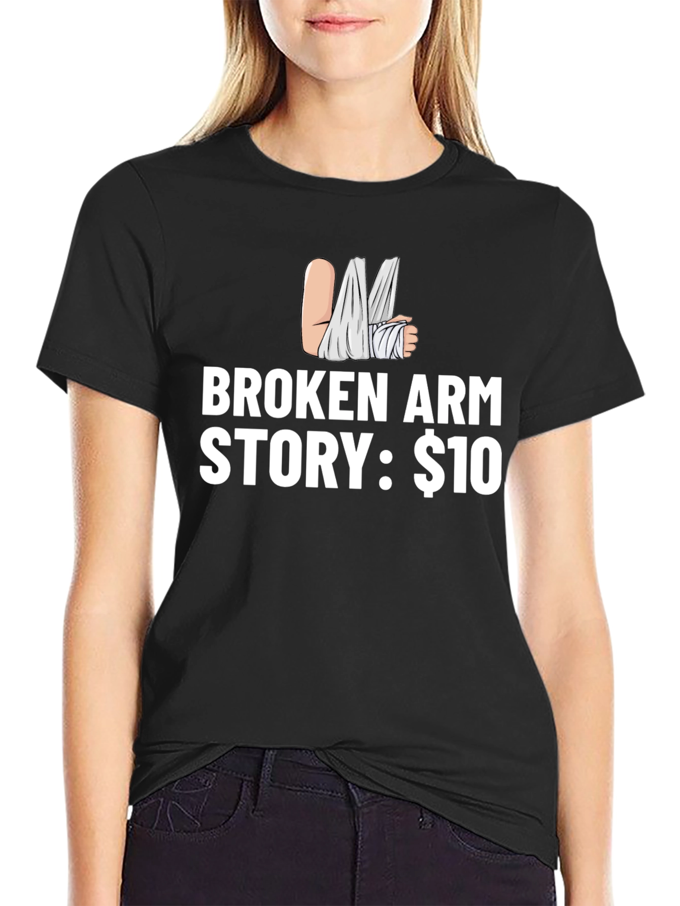 Black Broken Arm Story T-Shirt - Funny Humor Tee view 2
