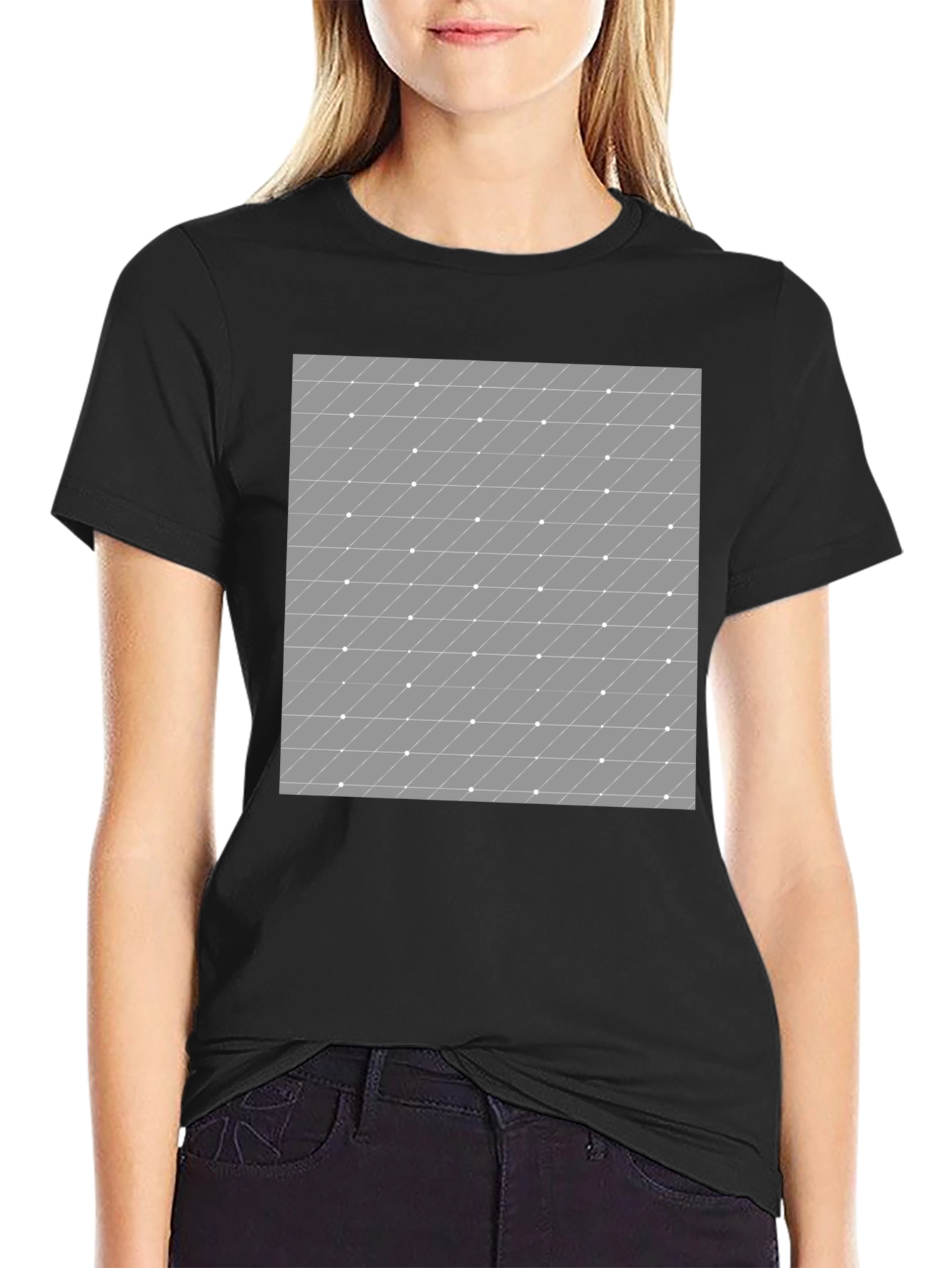 Black Modern Geometric Pattern Black T-Shirt view 2