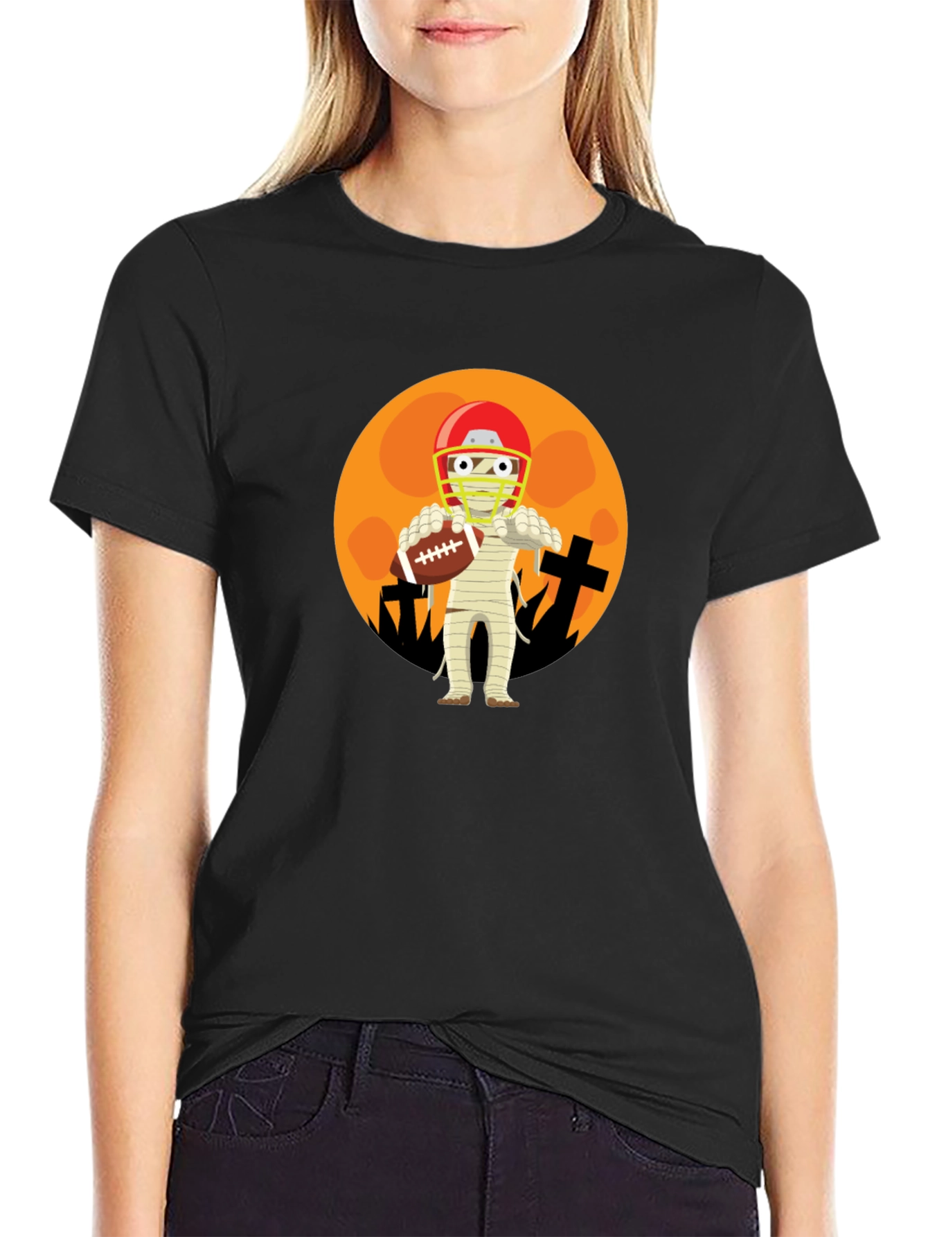 Black Football Mummy Halloween T-Shirt view 2