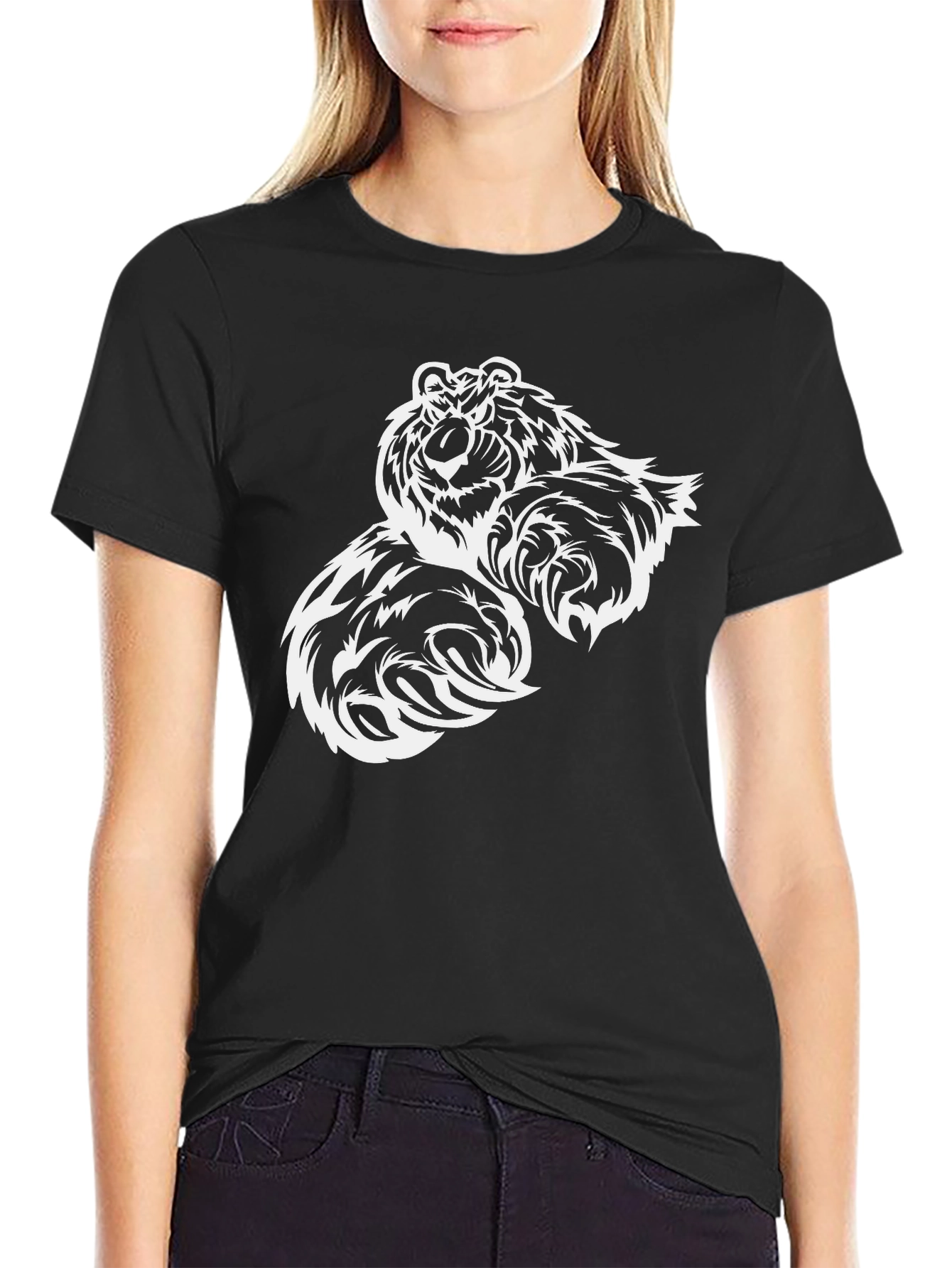 Black Black T-Shirt with White Tiger Graphic view 2